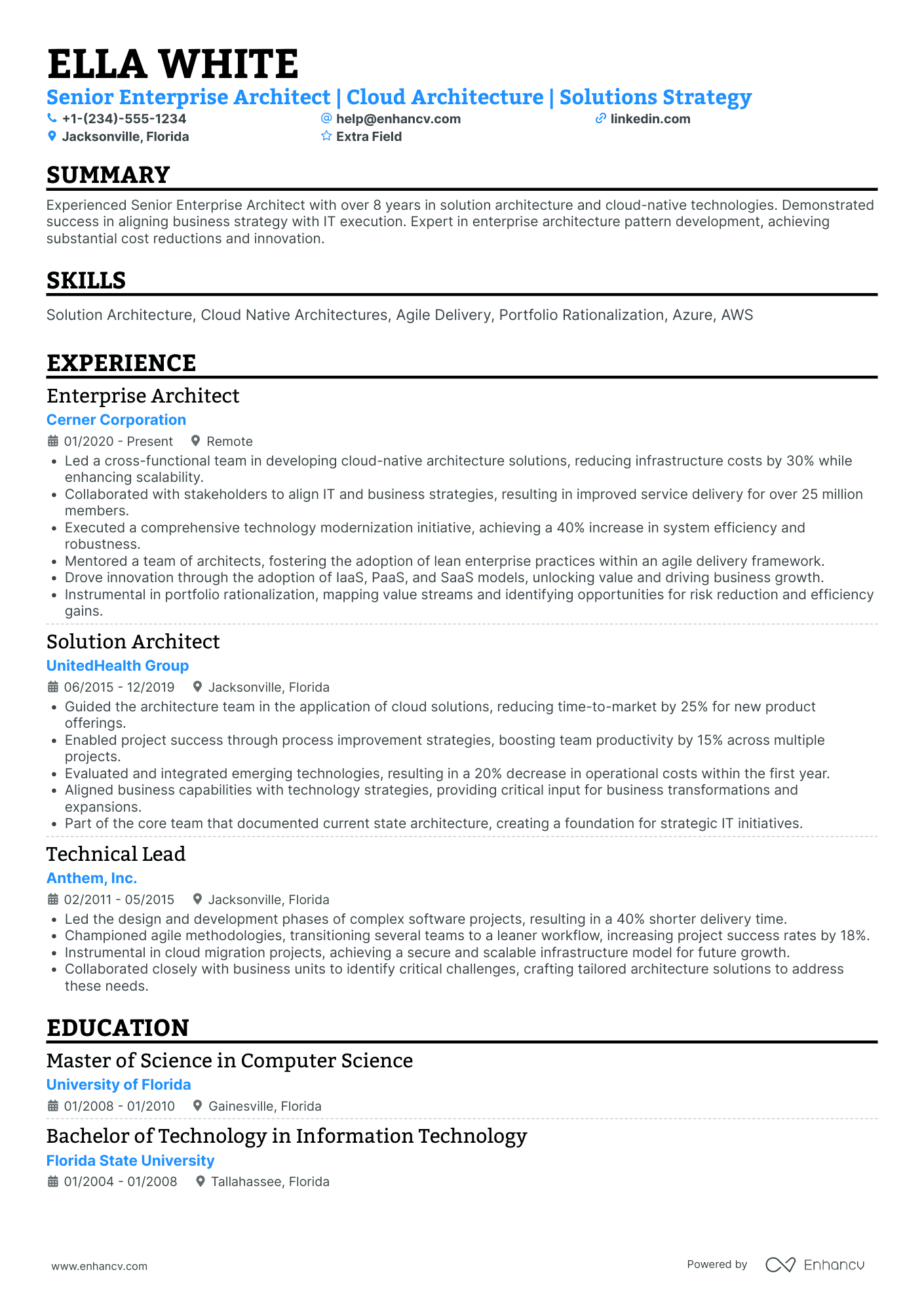 Senior Enterprise Architect Resume Example