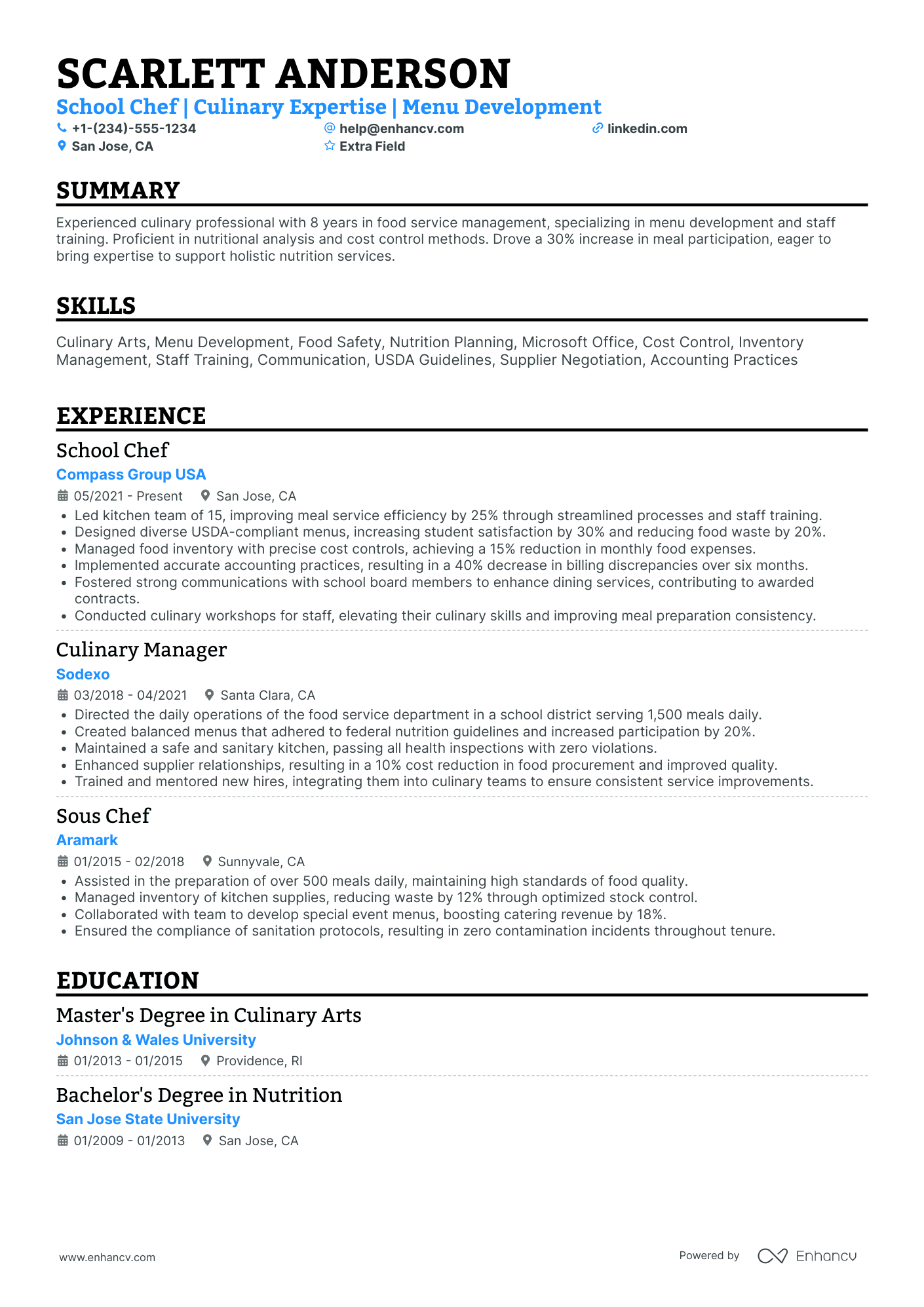 Private Chef Resume Example