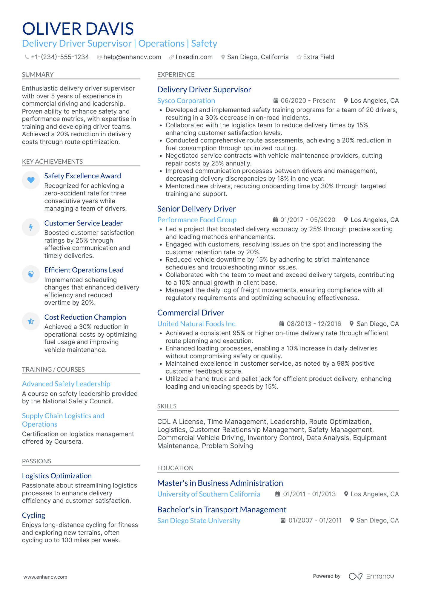 Truck Driver Supervisor Resume Example