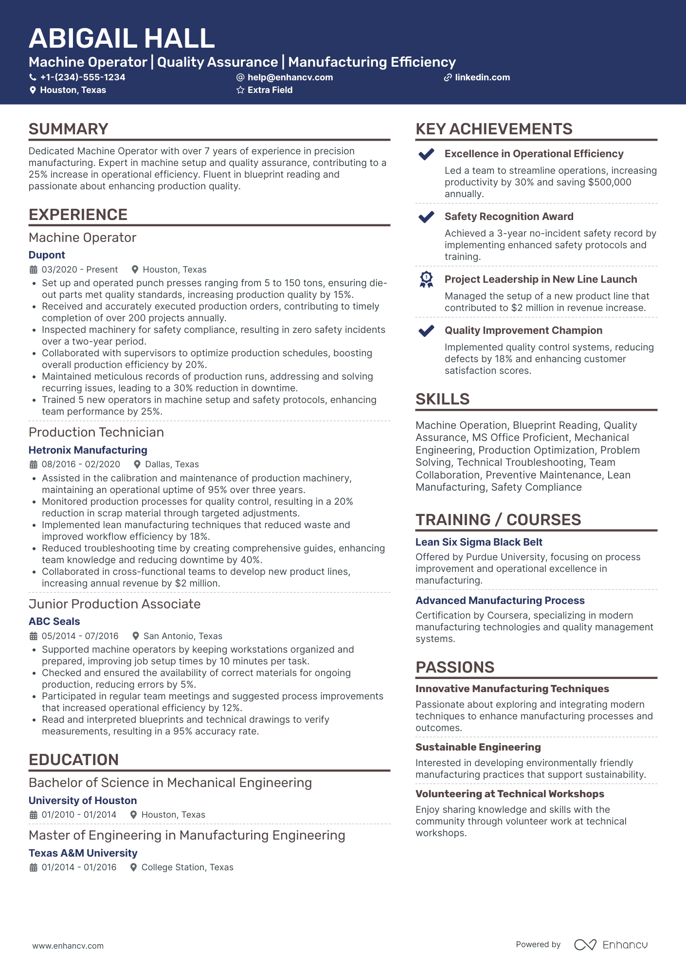 Plastic Machine Operator Resume Example