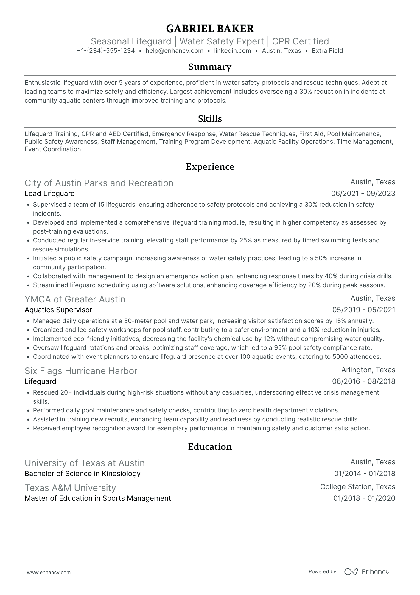 Seasonal Lifeguard Resume Example