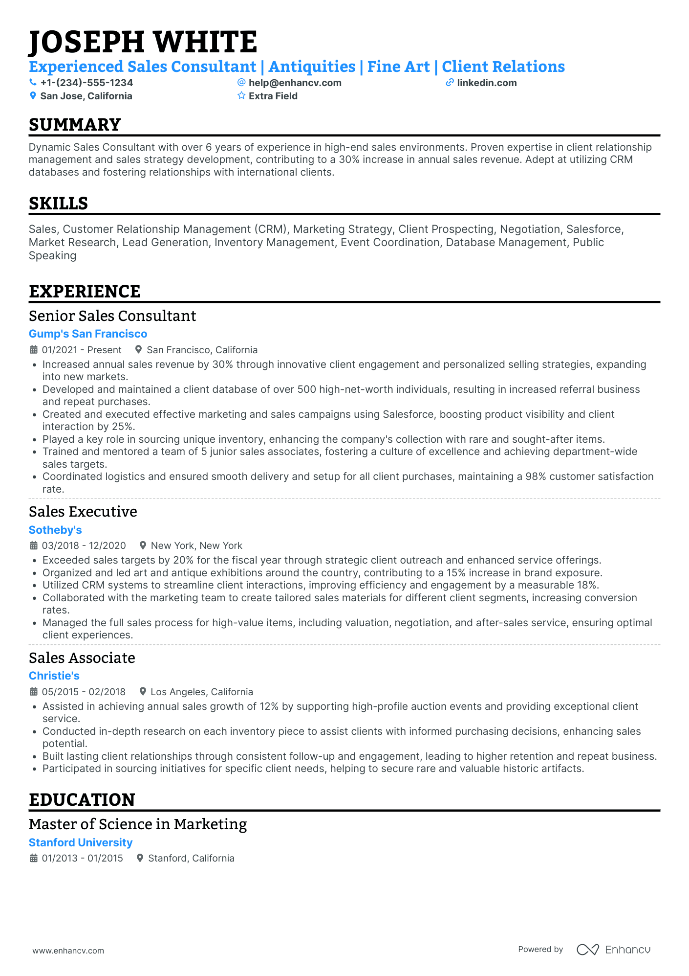 Fashion Sales Consultant Resume Example