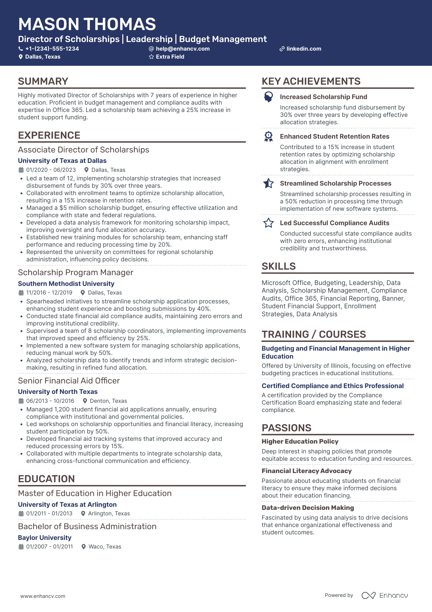 Scholarship Program Director Resume Example