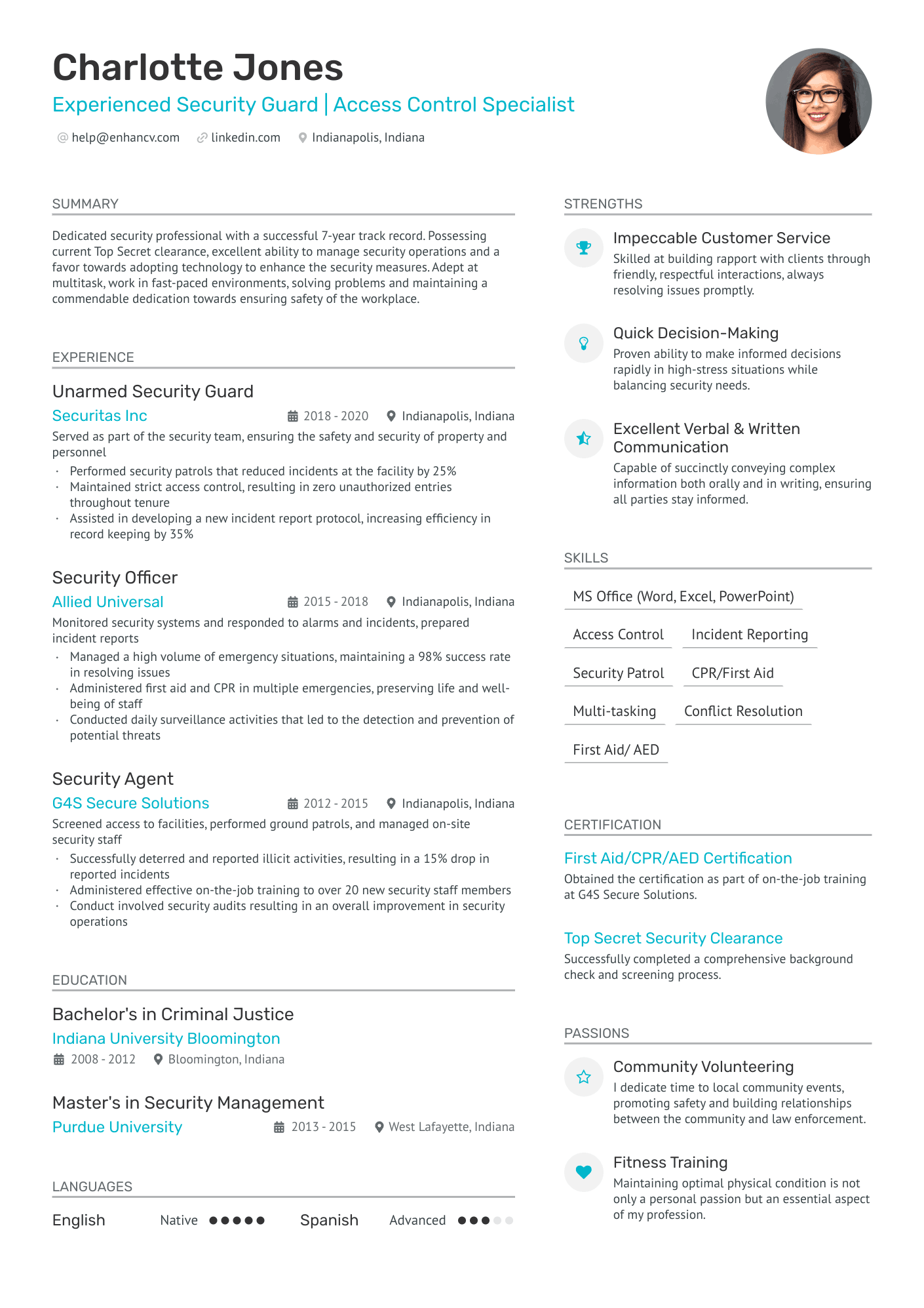 Unarmed Security Guard Resume Example