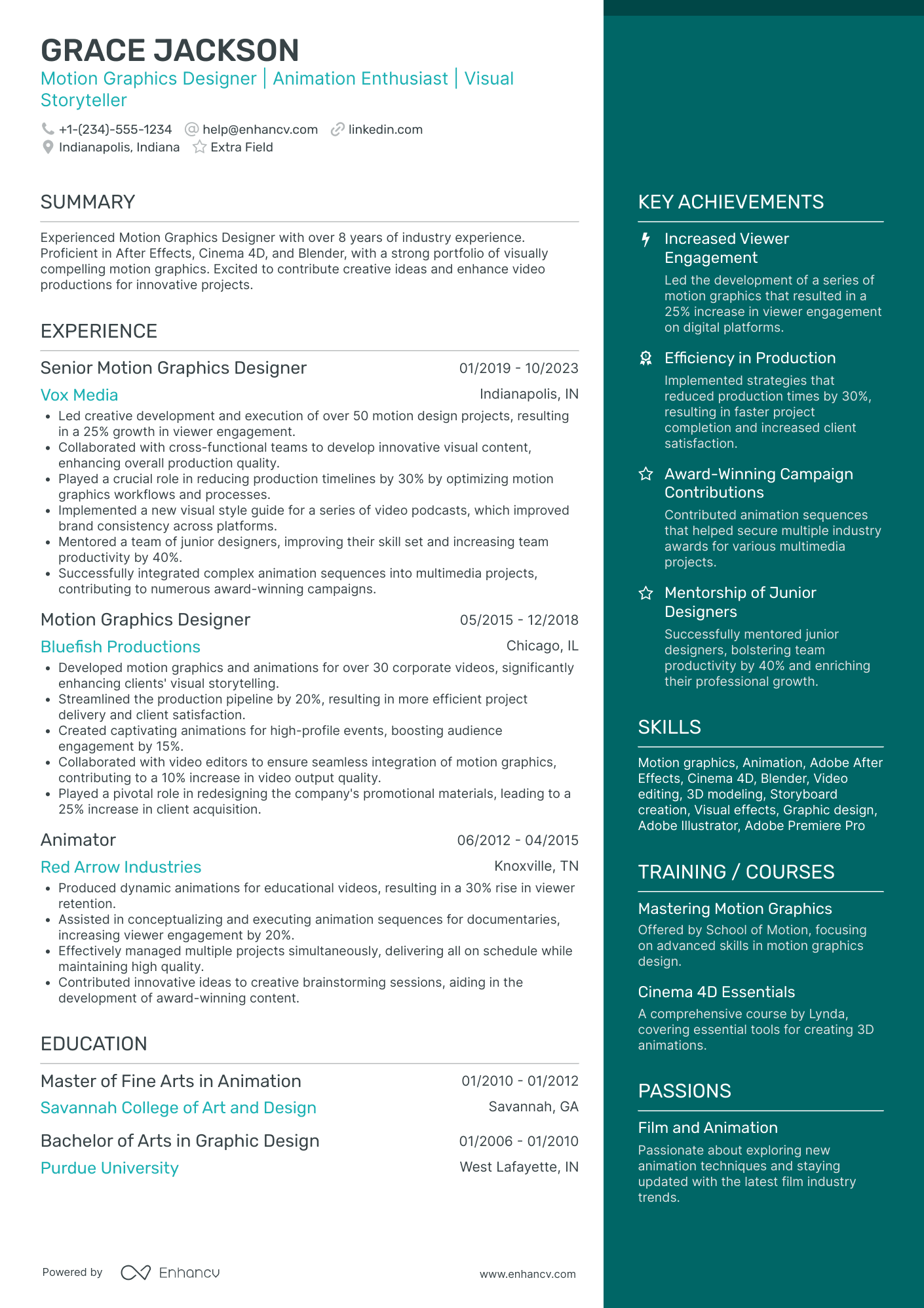 Motion Graphics Designer Resume Example