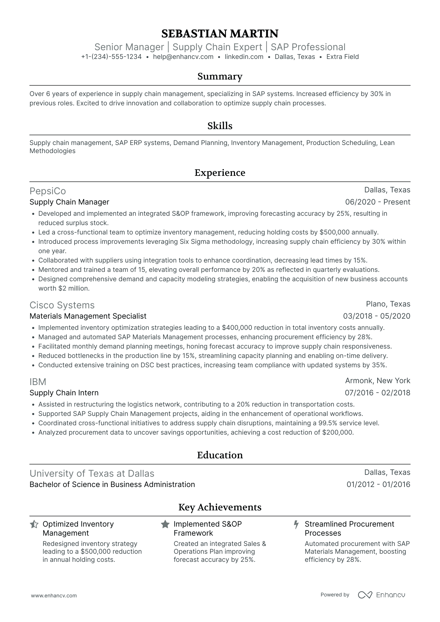 Junior Supply Chain Manager Resume Example