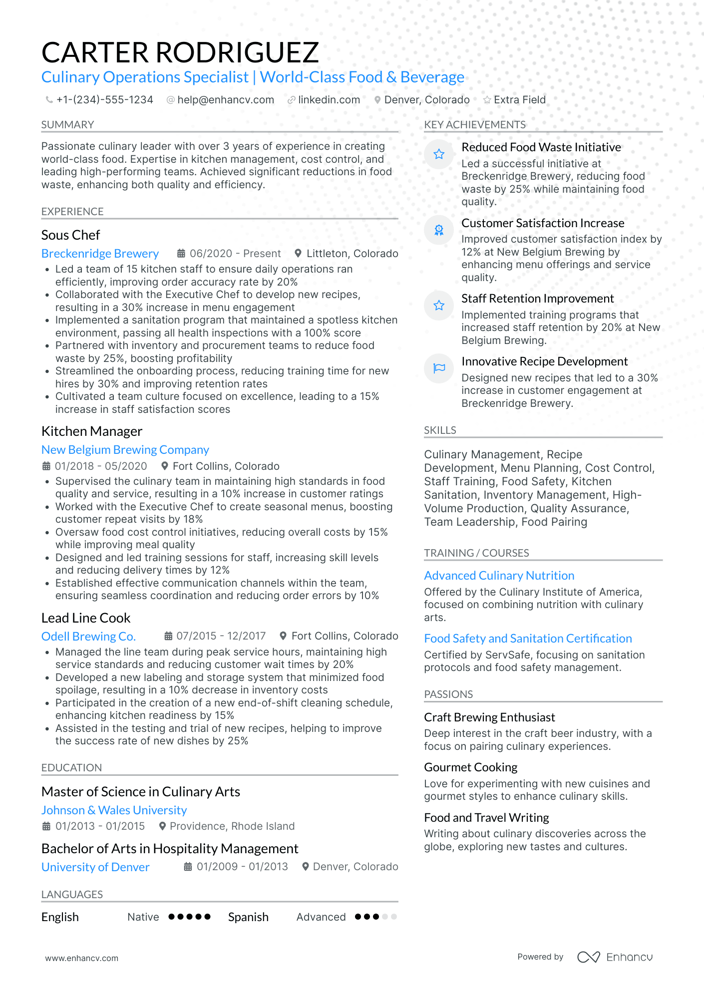 Restaurant Sous Chef Resume Example