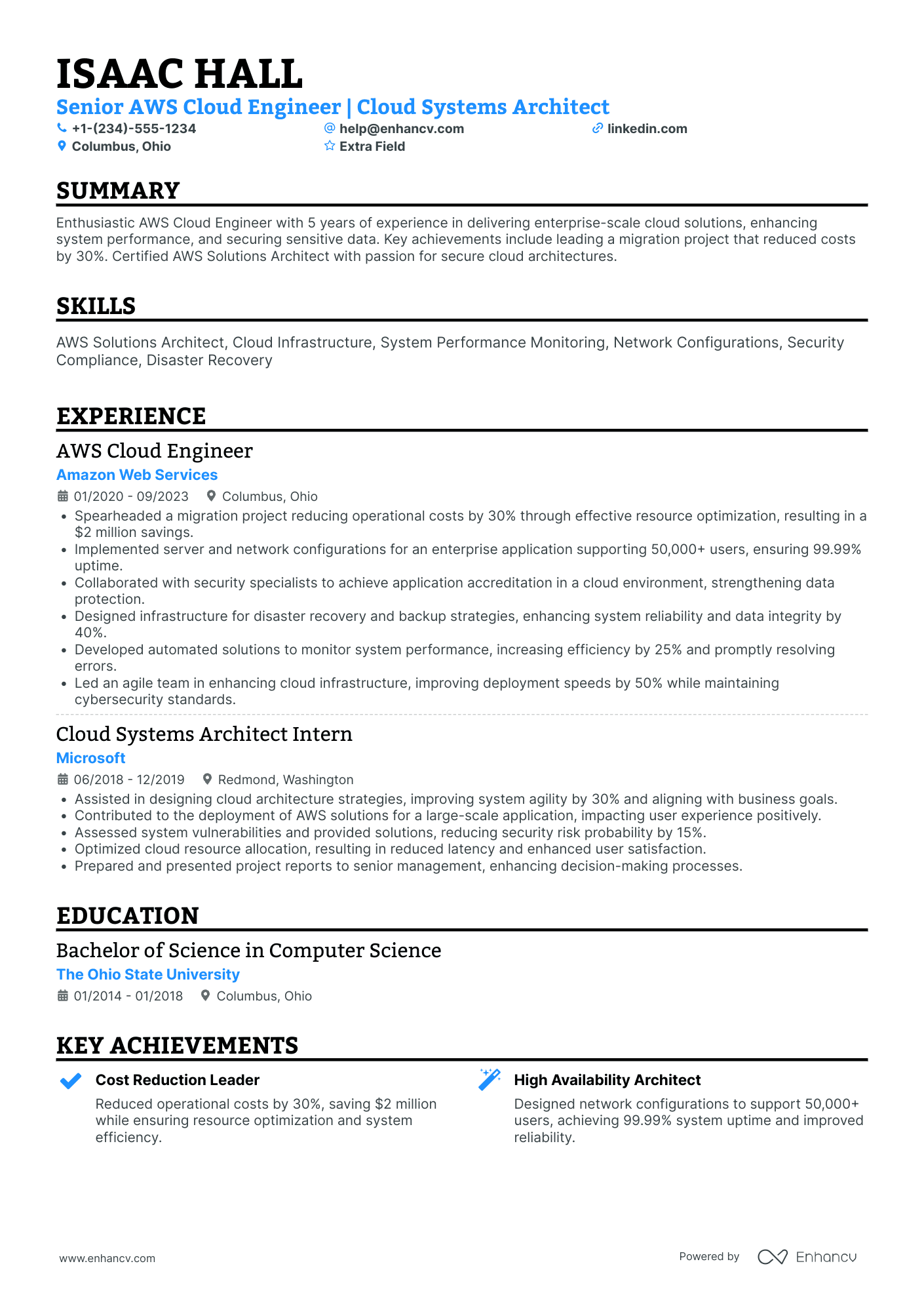 Junior AWS SysOps Administrator Resume Example