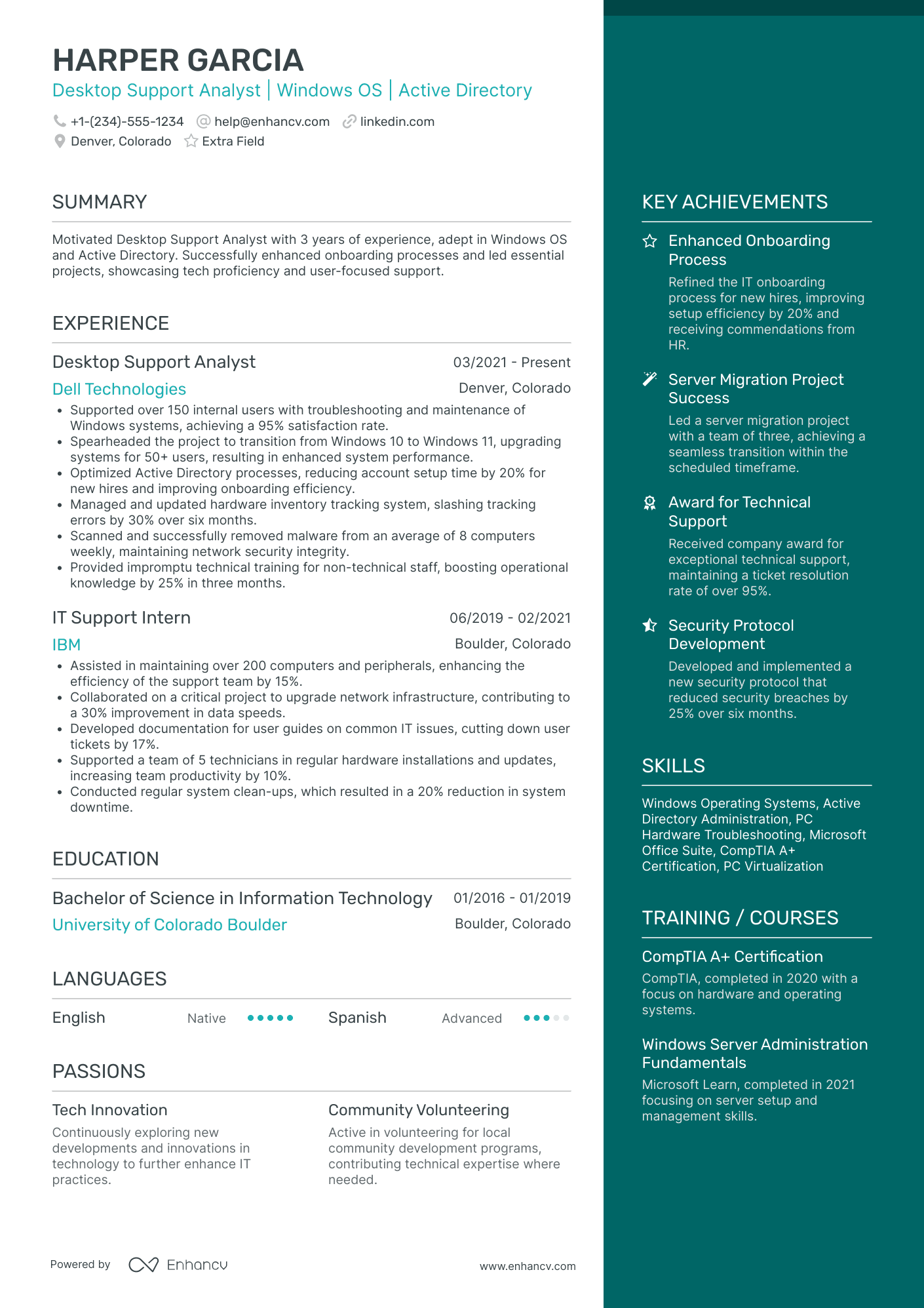 Junior Desktop Support Analyst Resume Example