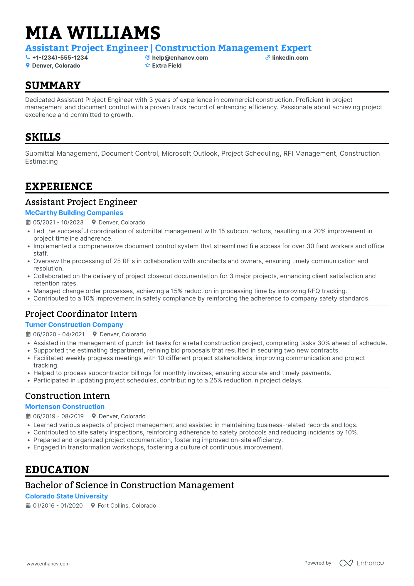 Assistant Project Engineer Resume Example