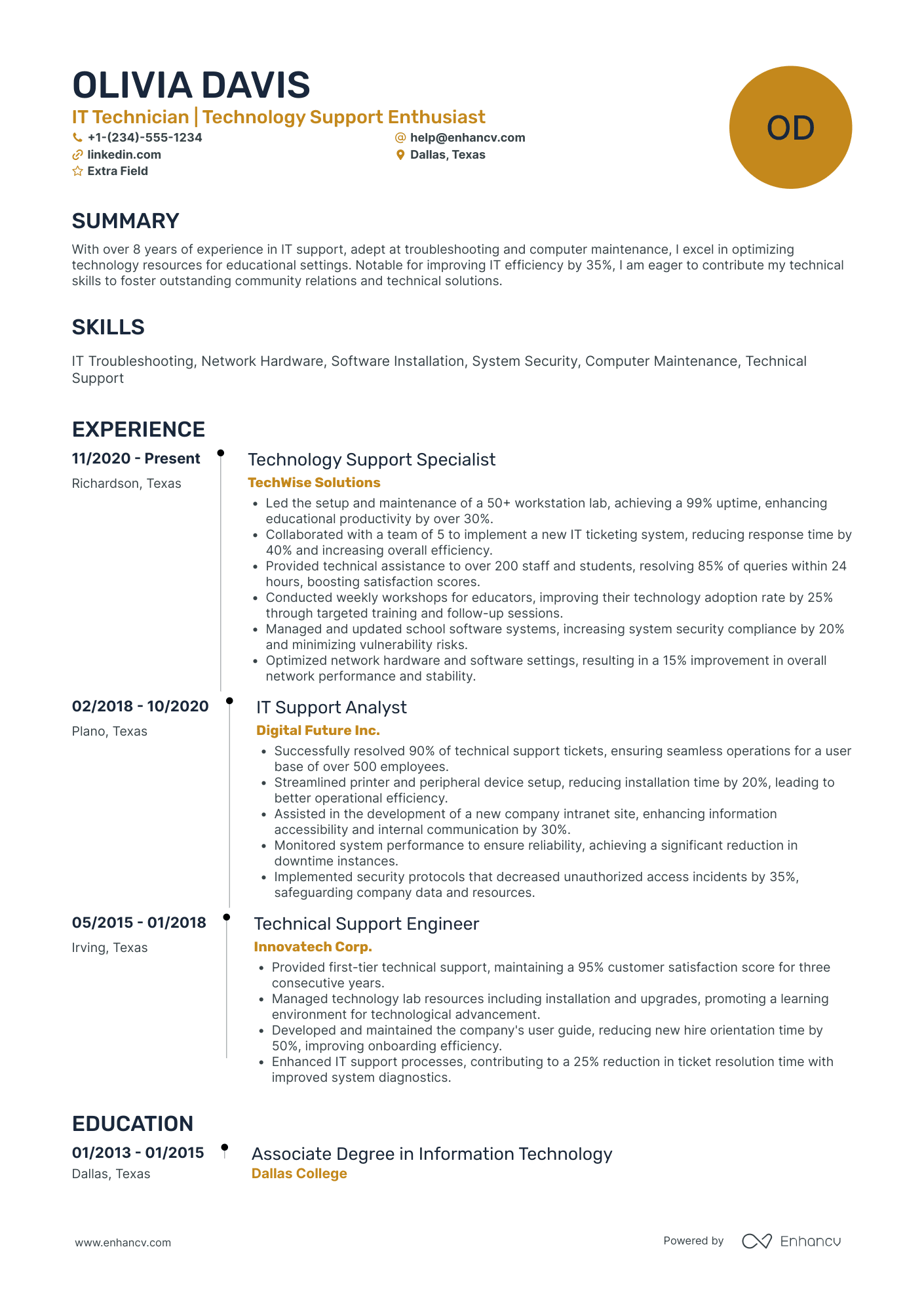 Grad School IT Support Specialist Resume Example