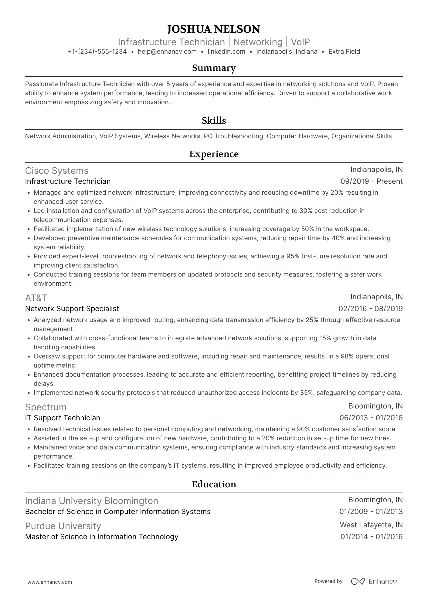 Data Center Infrastructure Technician Resume Example