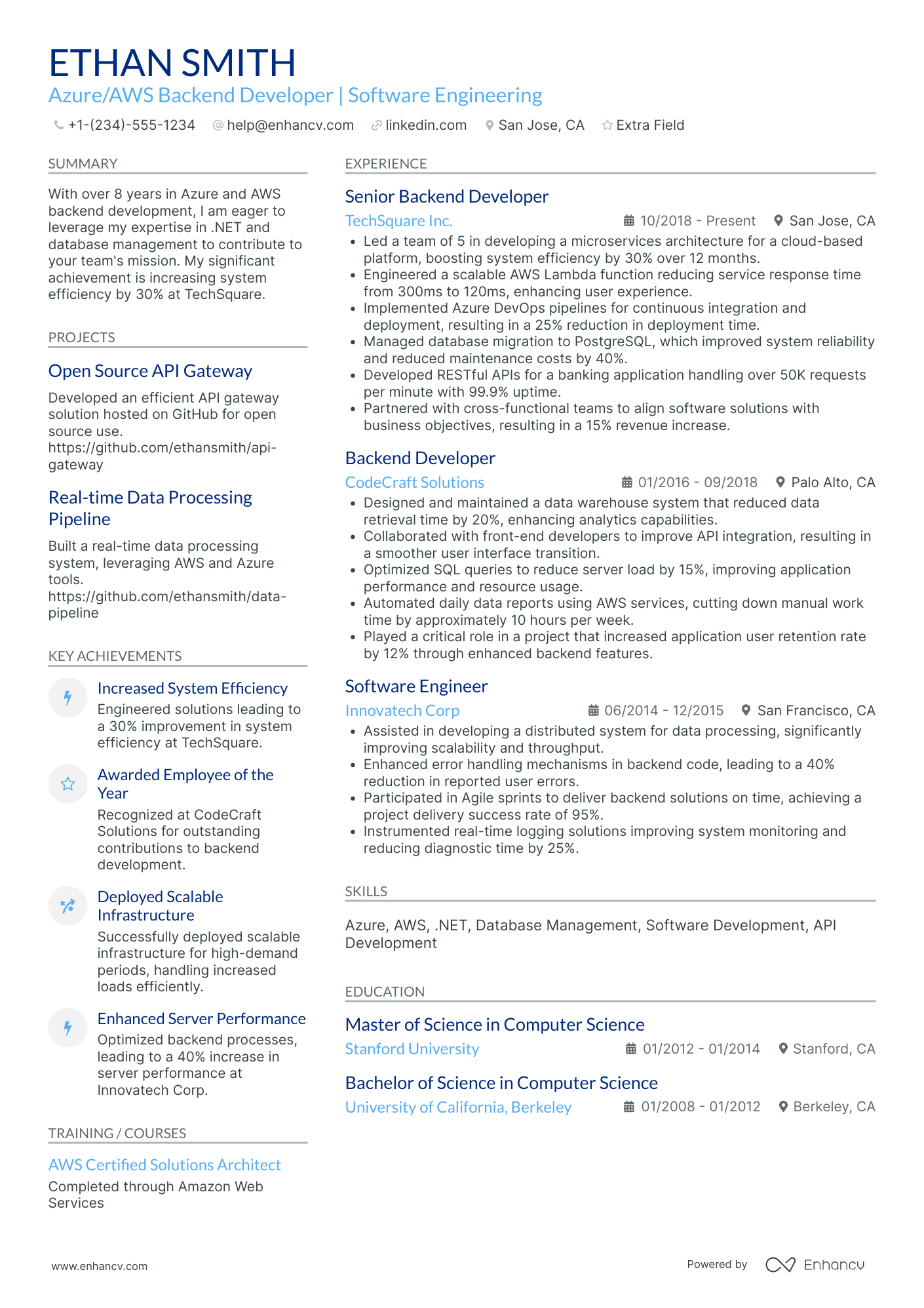 .Net Backend Developer Resume Example