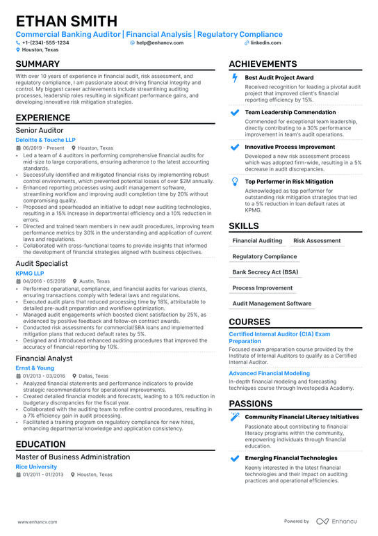 Commercial Banking Resume Example