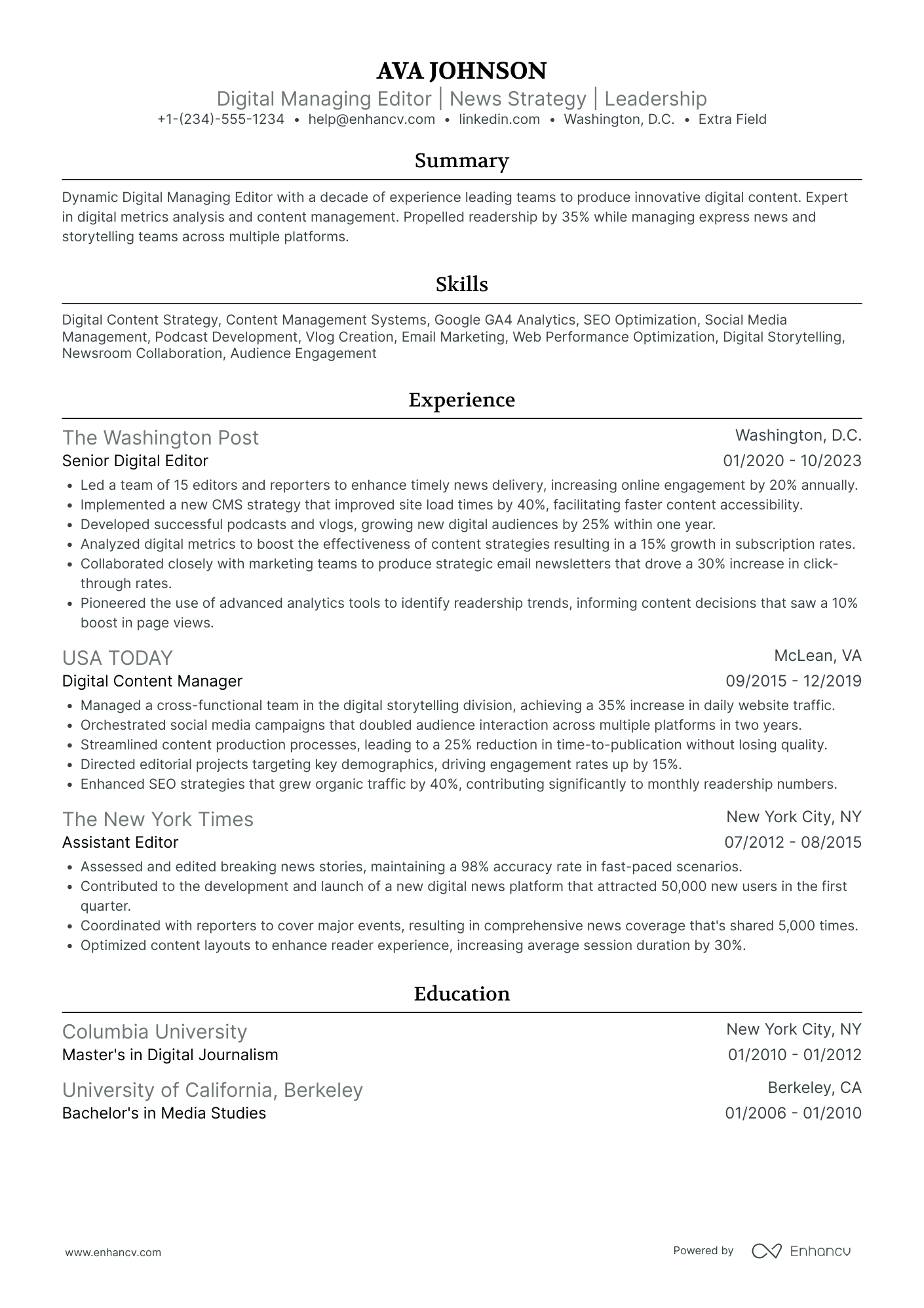 Managing Editor Resume Example