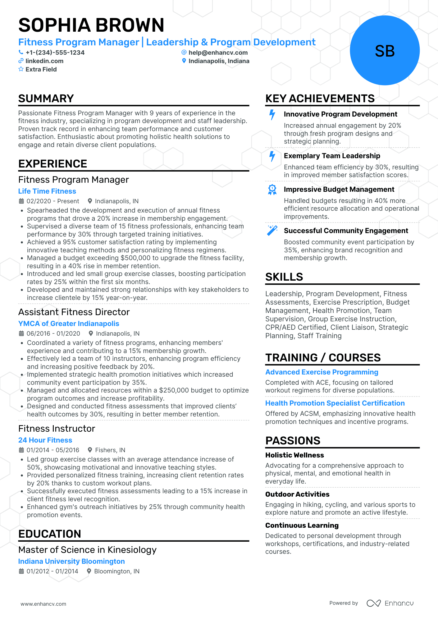 Fitness Program Manager Resume Example