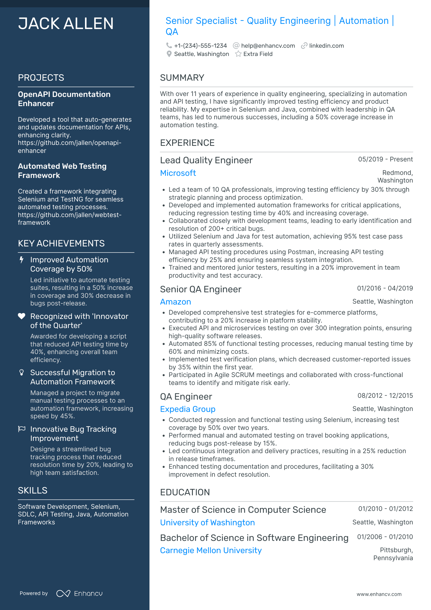 Microservices Quality Assurance Tester Resume Example