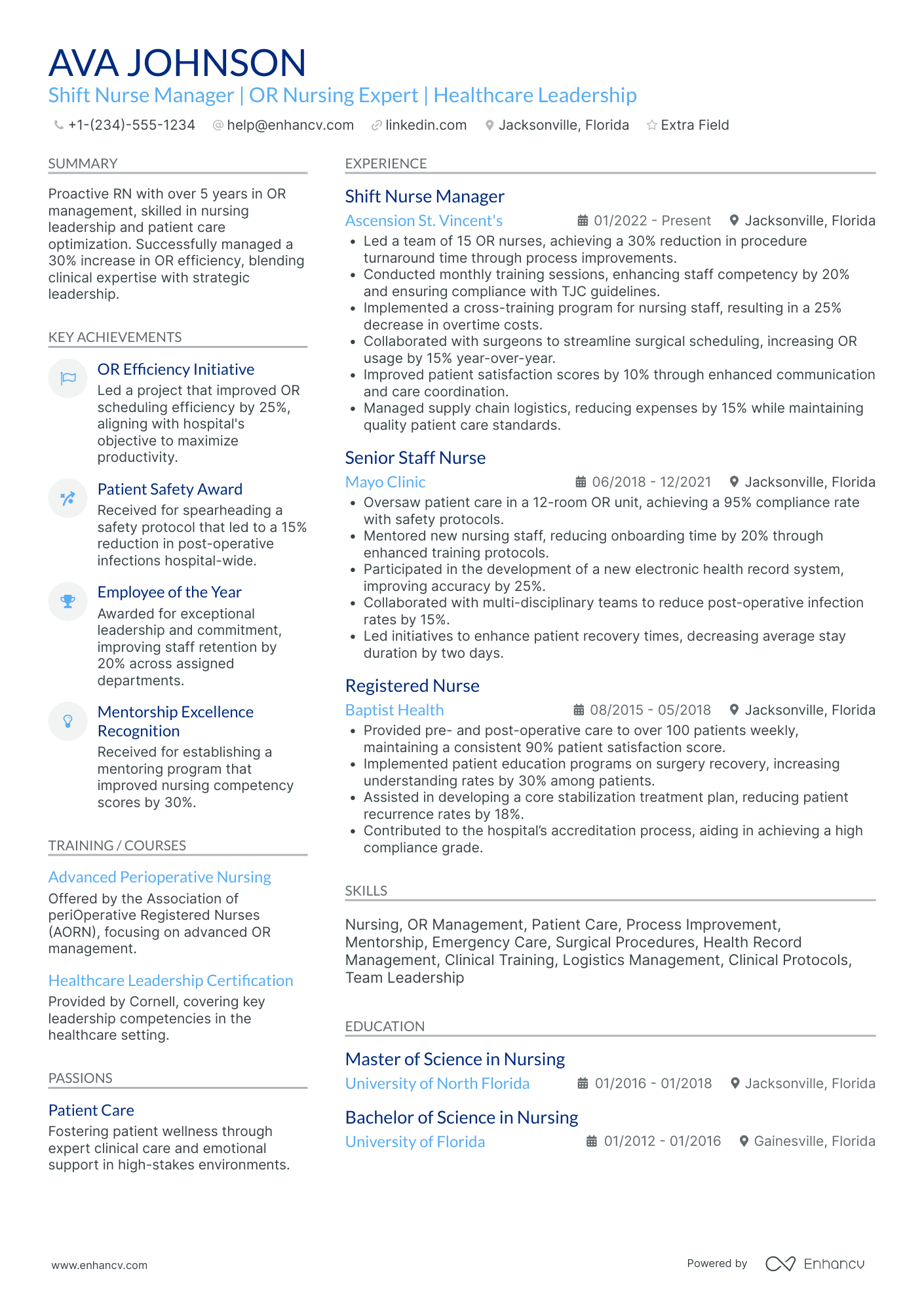 Operating Room Nurse Manager Resume Example