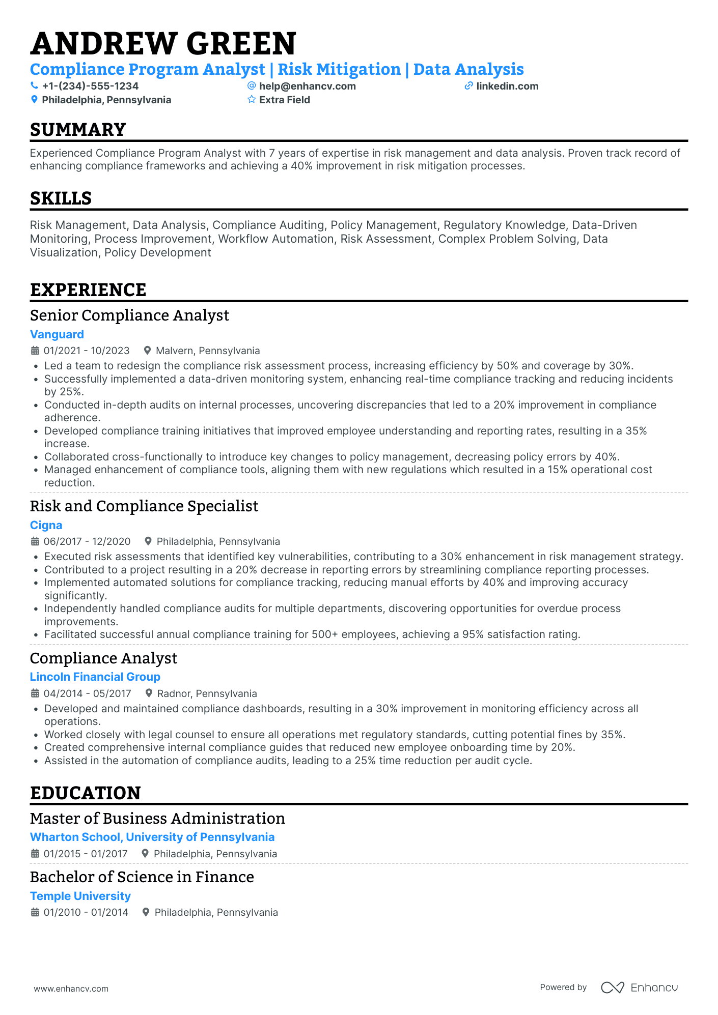 Compliance Program Analyst Resume Example