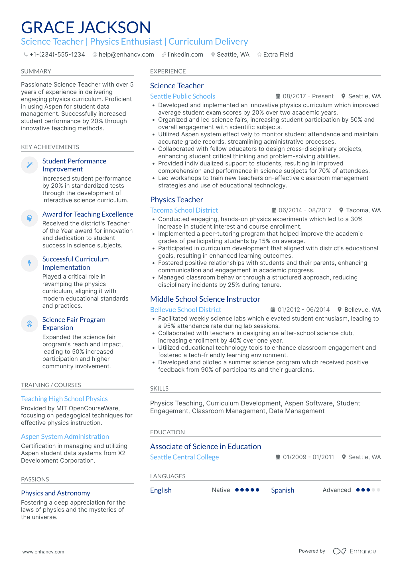 Substitute Science Teacher Resume Example