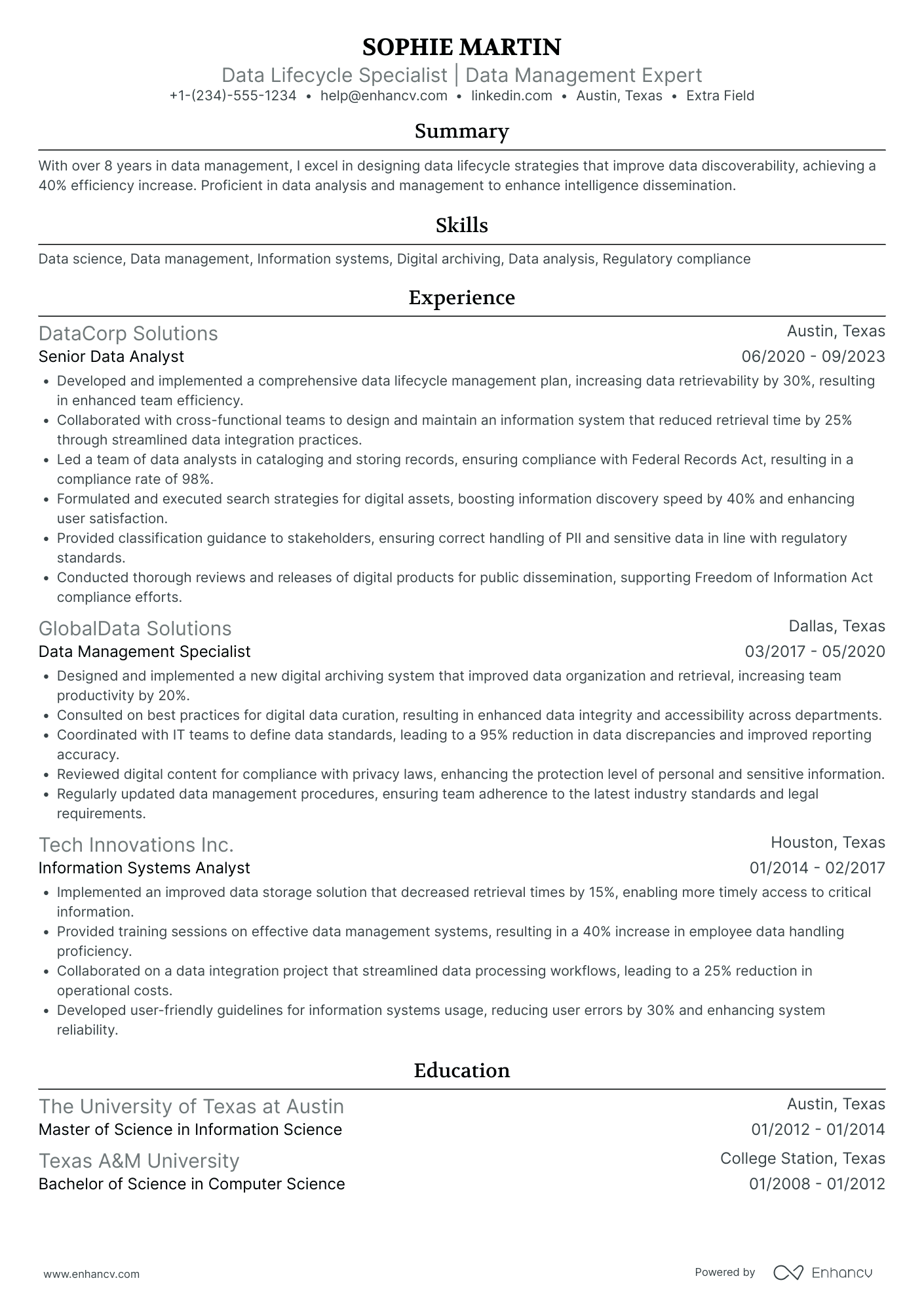 Advanced Data Mining Specialist Resume Example