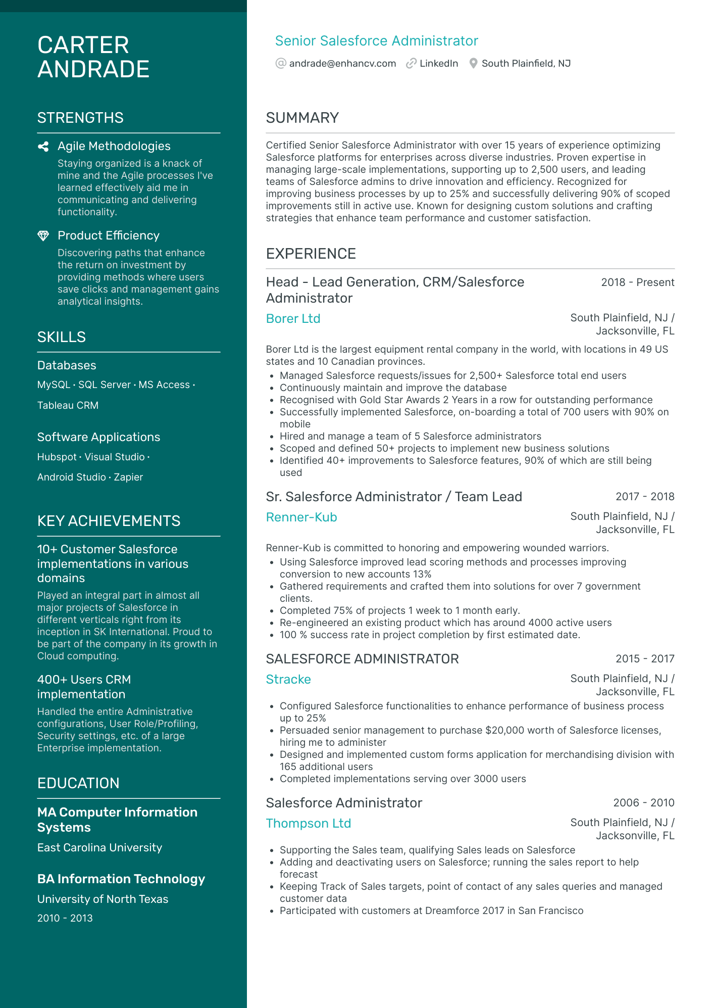 Salesforce Admin Resume Example