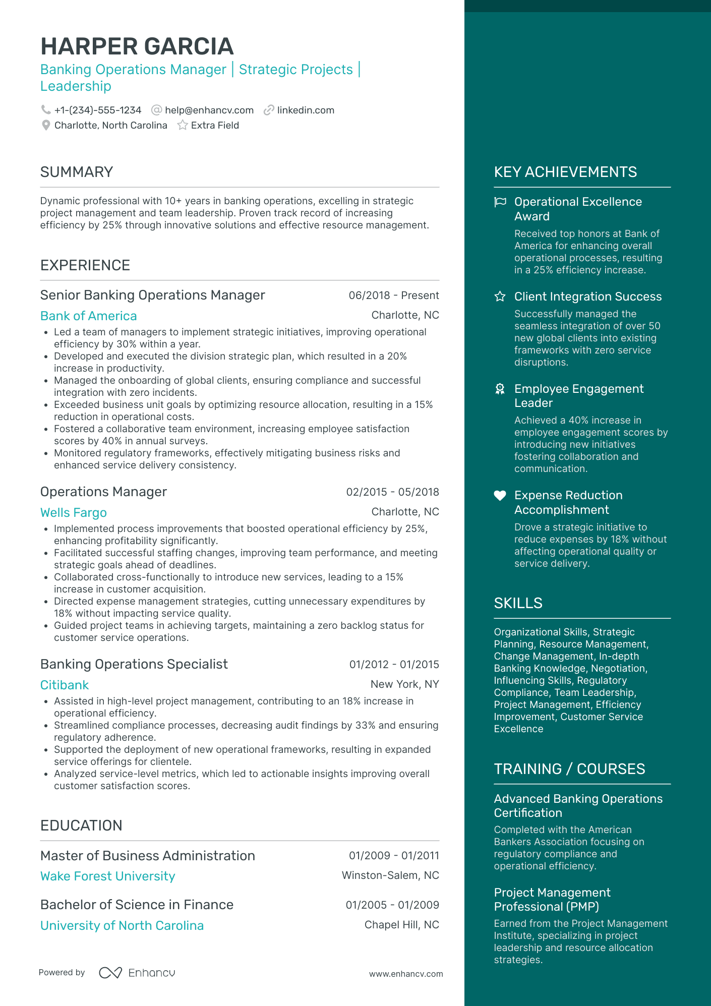 Banking Operations Manager Resume Example