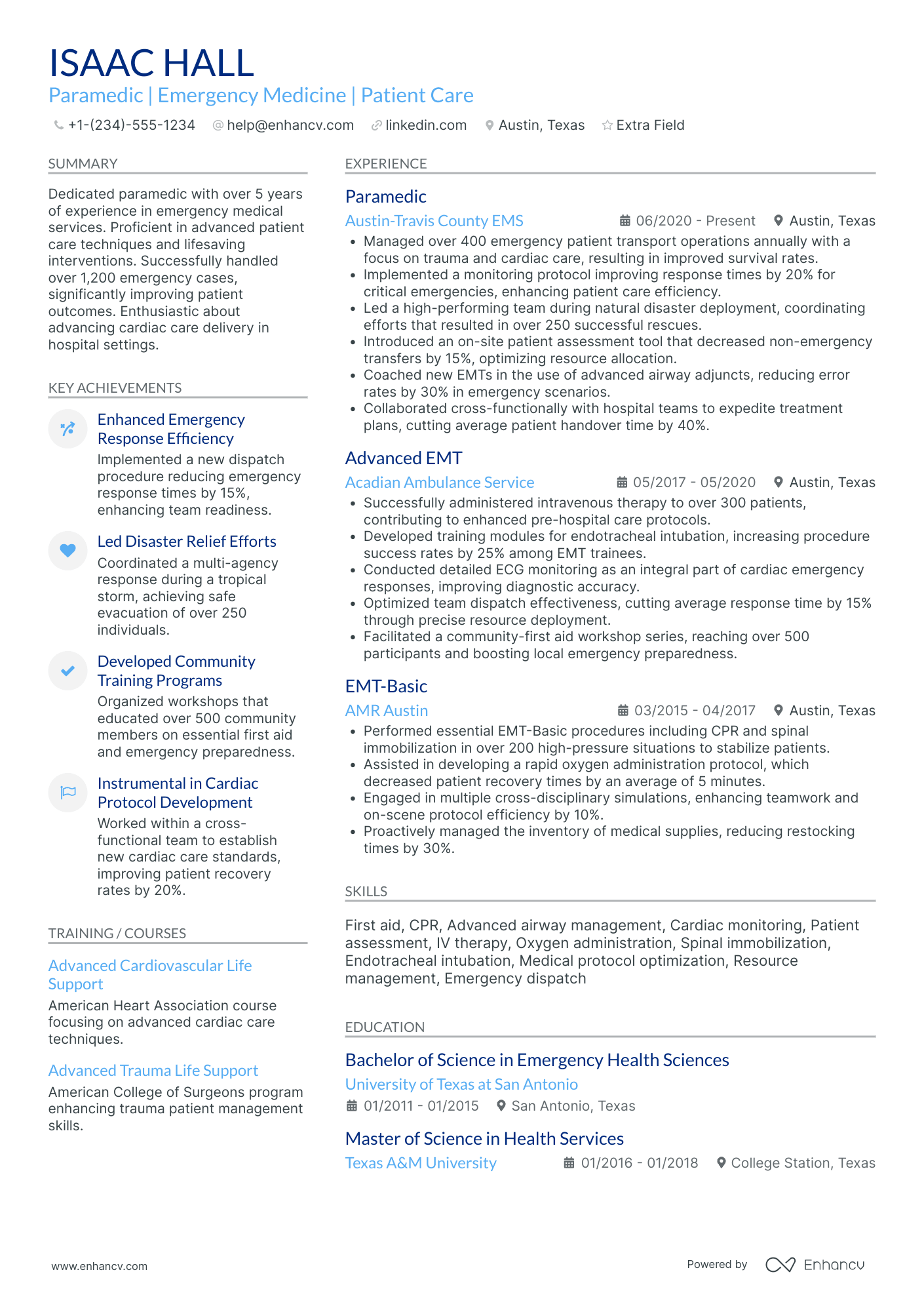 EMT Paramedic Resume Example