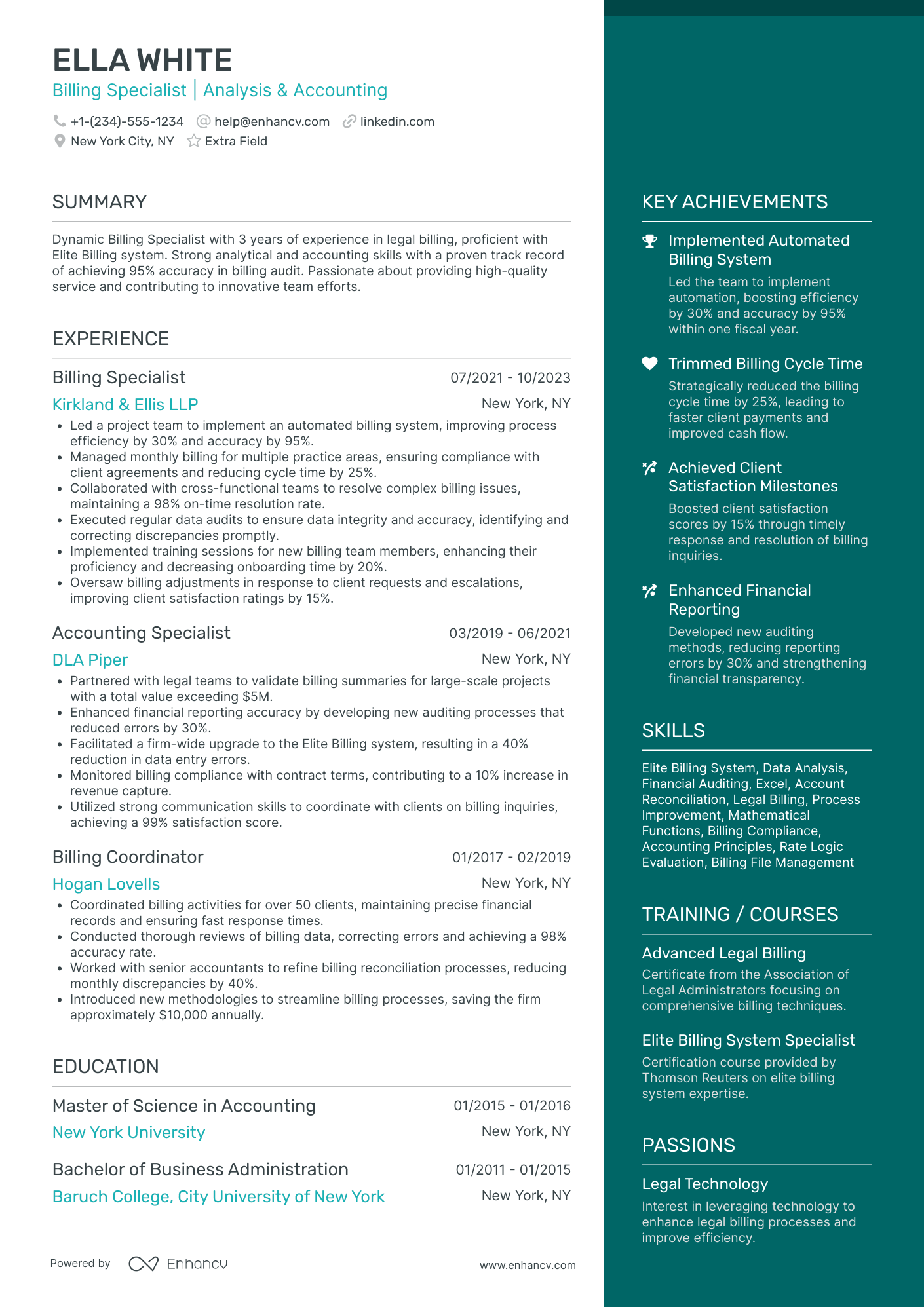 Senior Billing Manager Resume Example