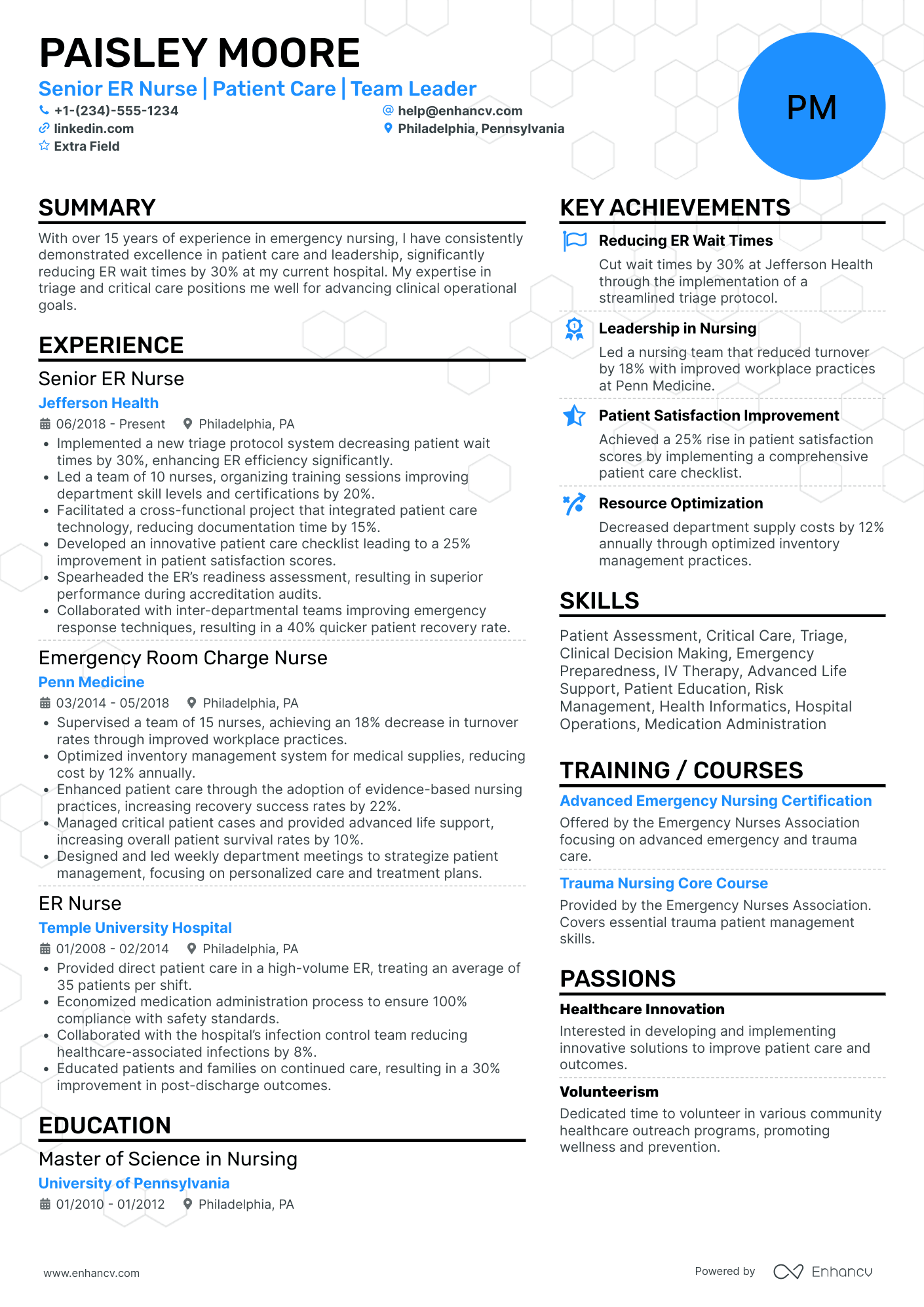 Senior ER Nurse Resume Example