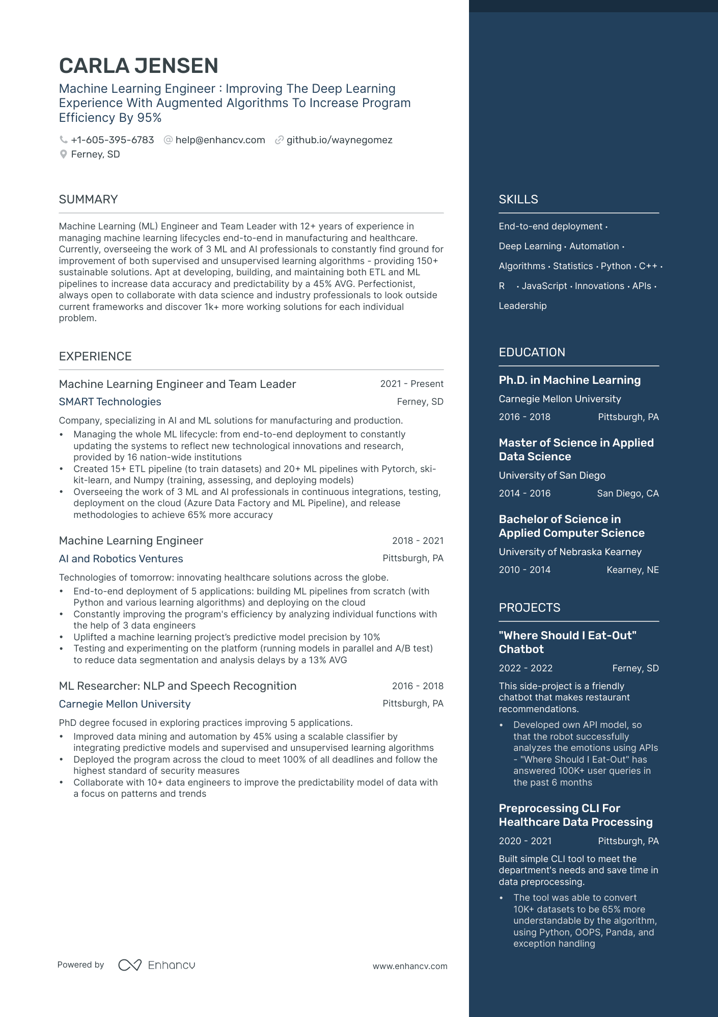 Machine Learning Resume Example