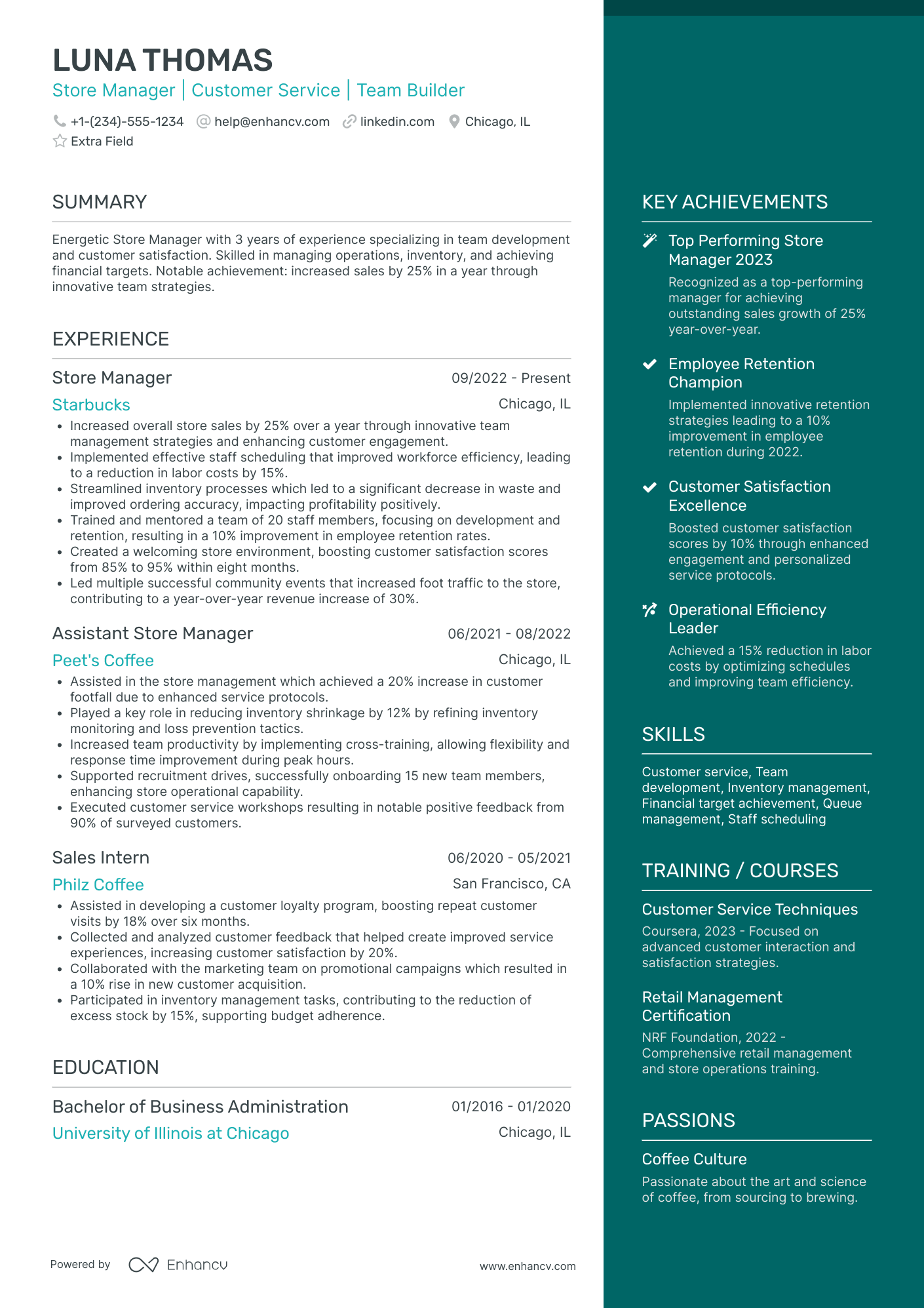 Junior Store Manager Resume Example