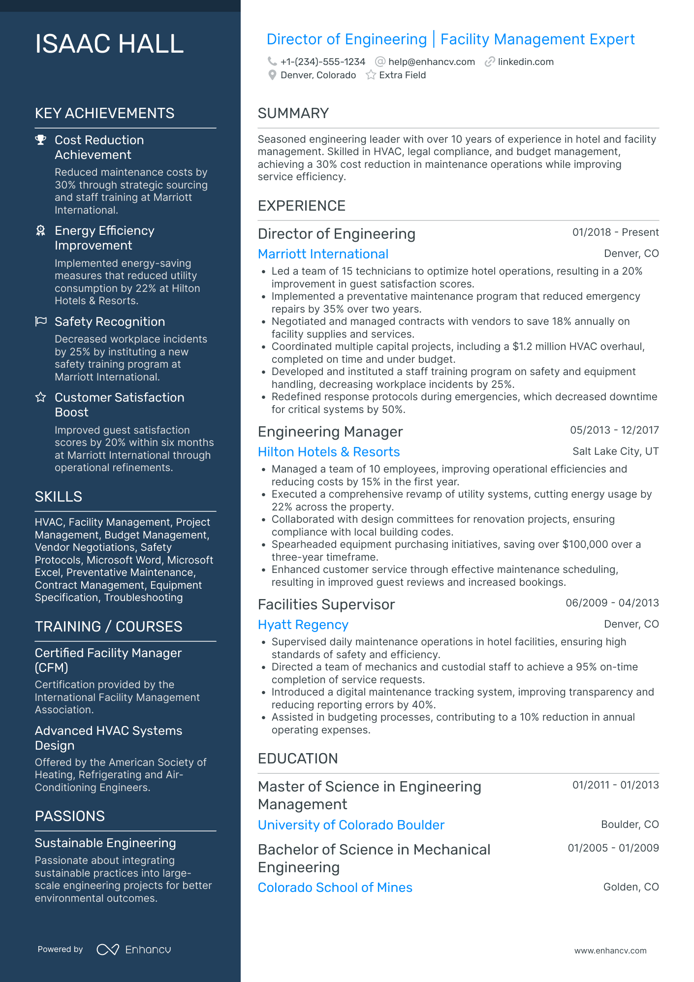 Managing Director of Engineering Resume Example