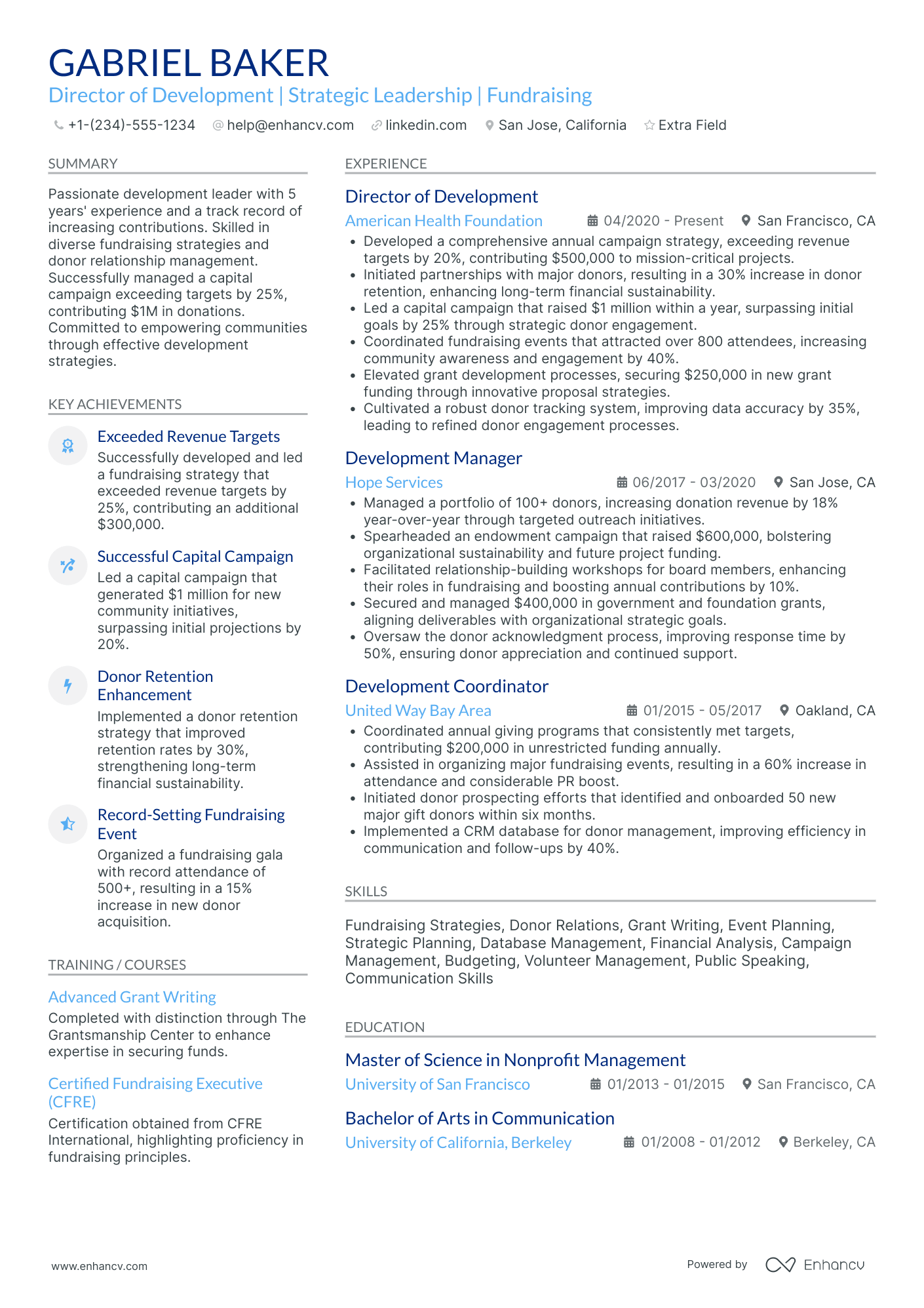 Non Profit Development Director Resume Example