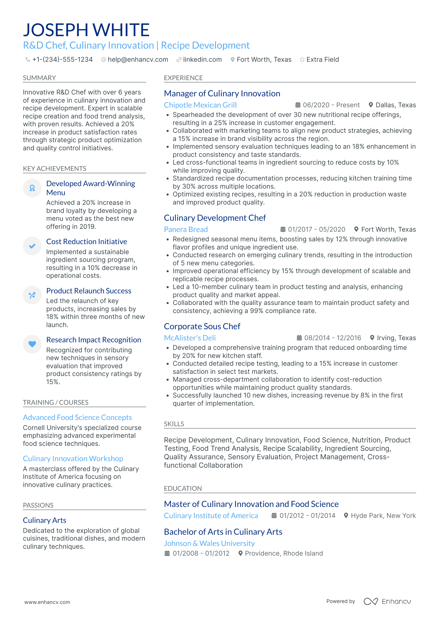 Culinary Innovation Chef Resume Example