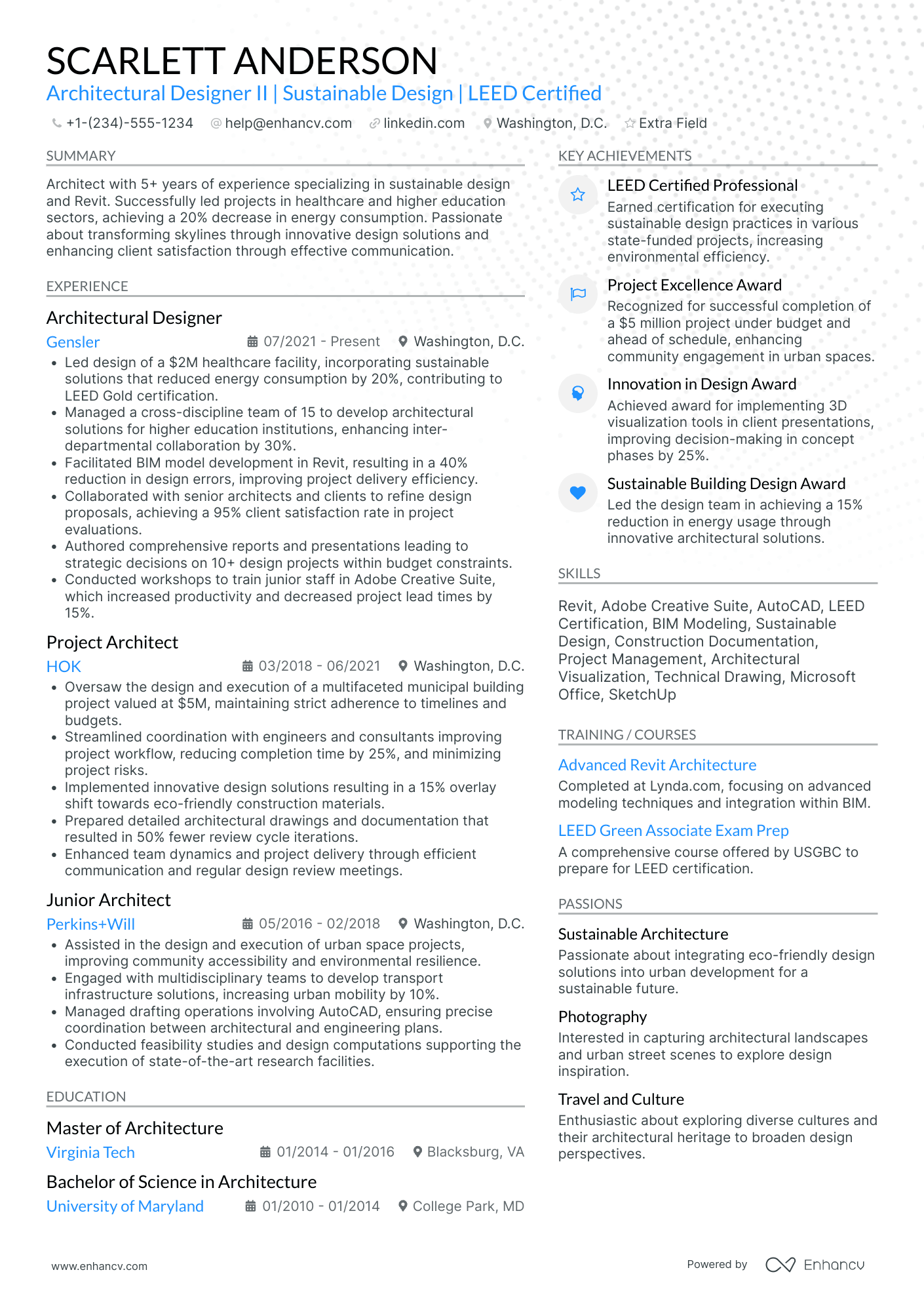 Sustainable Design Architectural Designer Resume Example