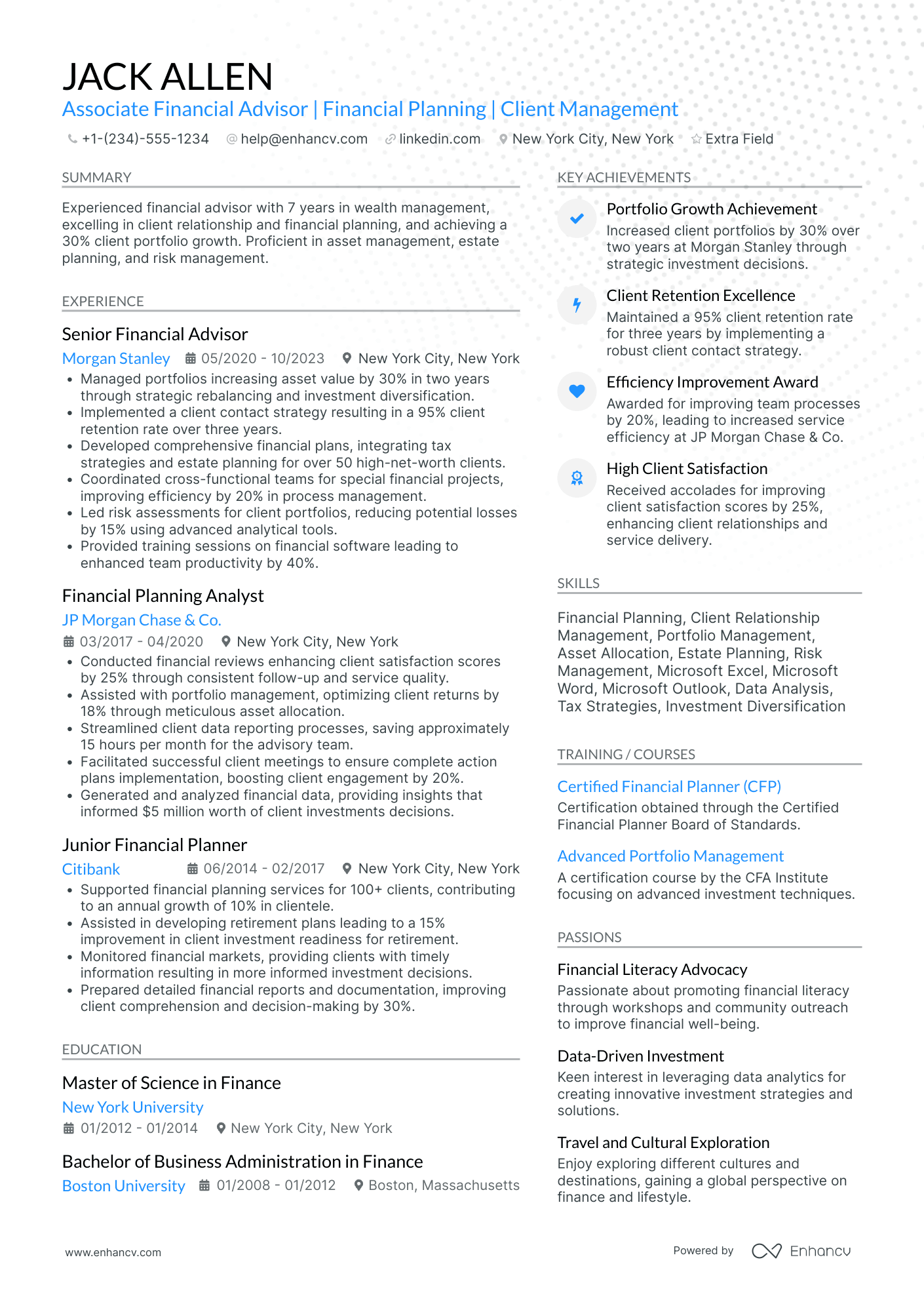 Associate Financial Advisor Resume Example