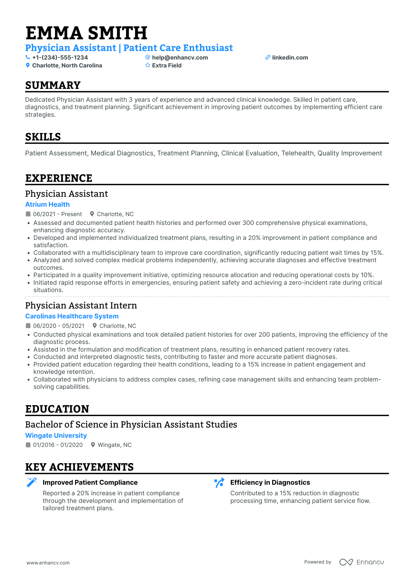 Physician Assistant Manager Resume Example