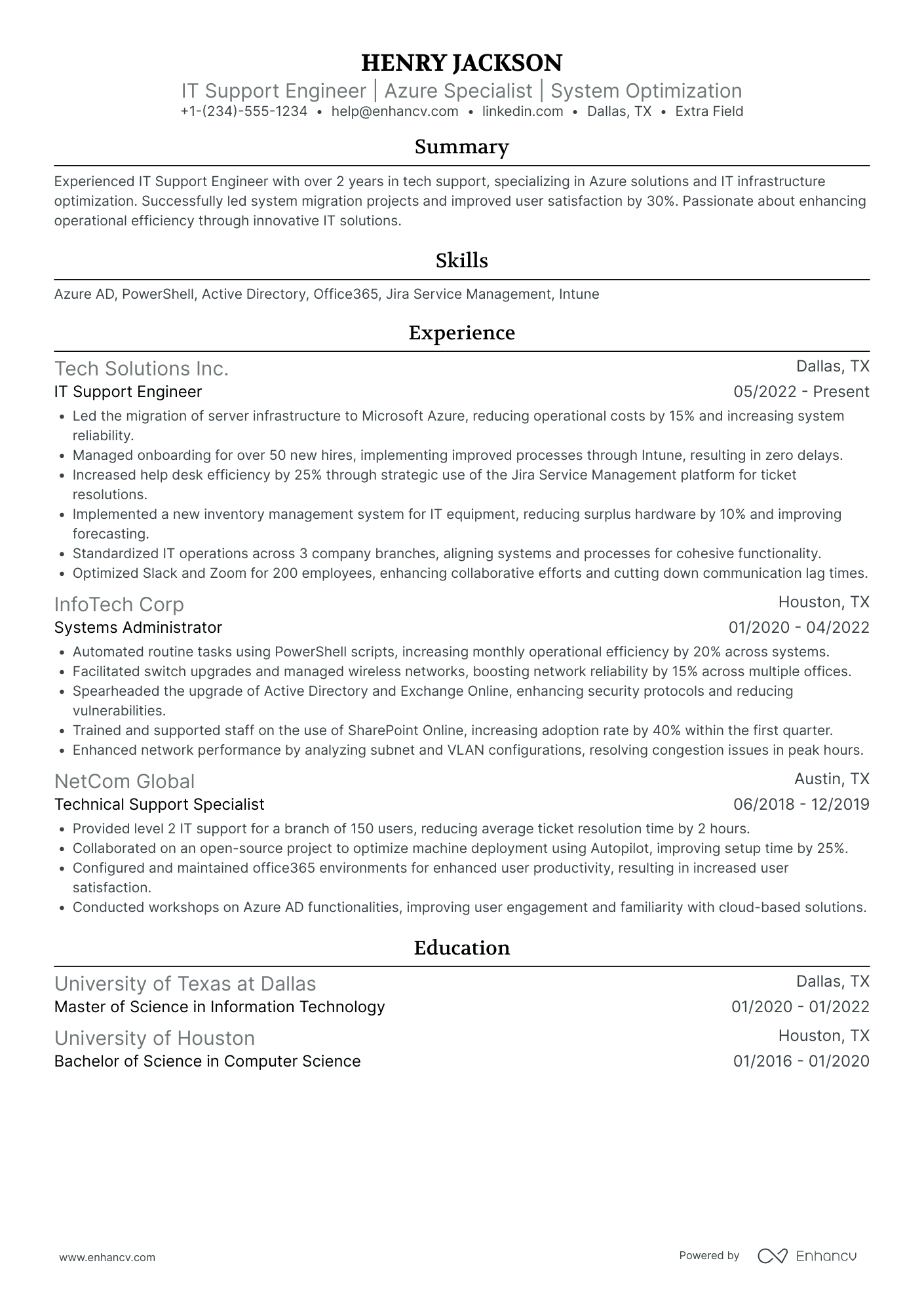 IT Support Engineer Resume Example