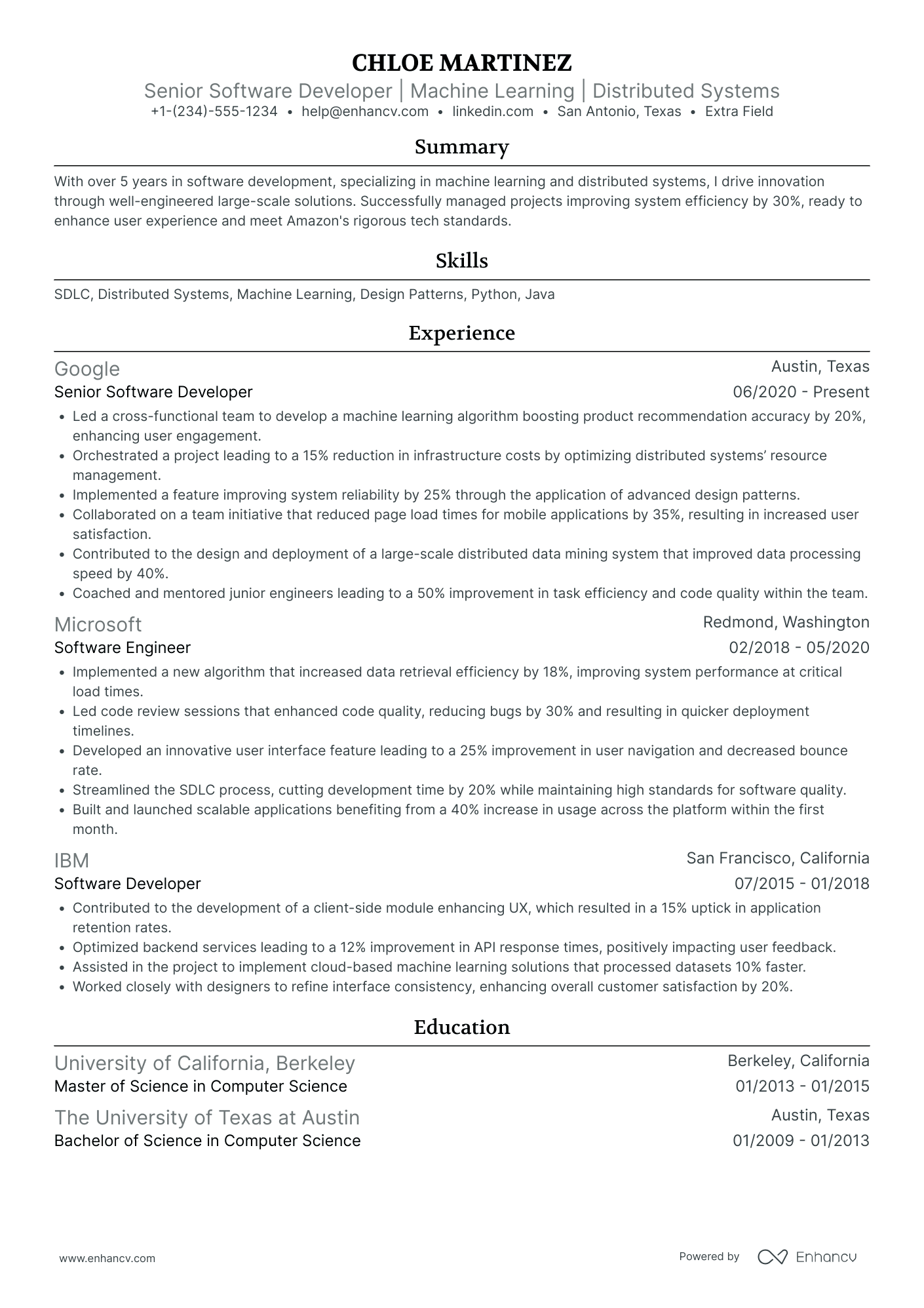 Machine Learning Developer Resume Example