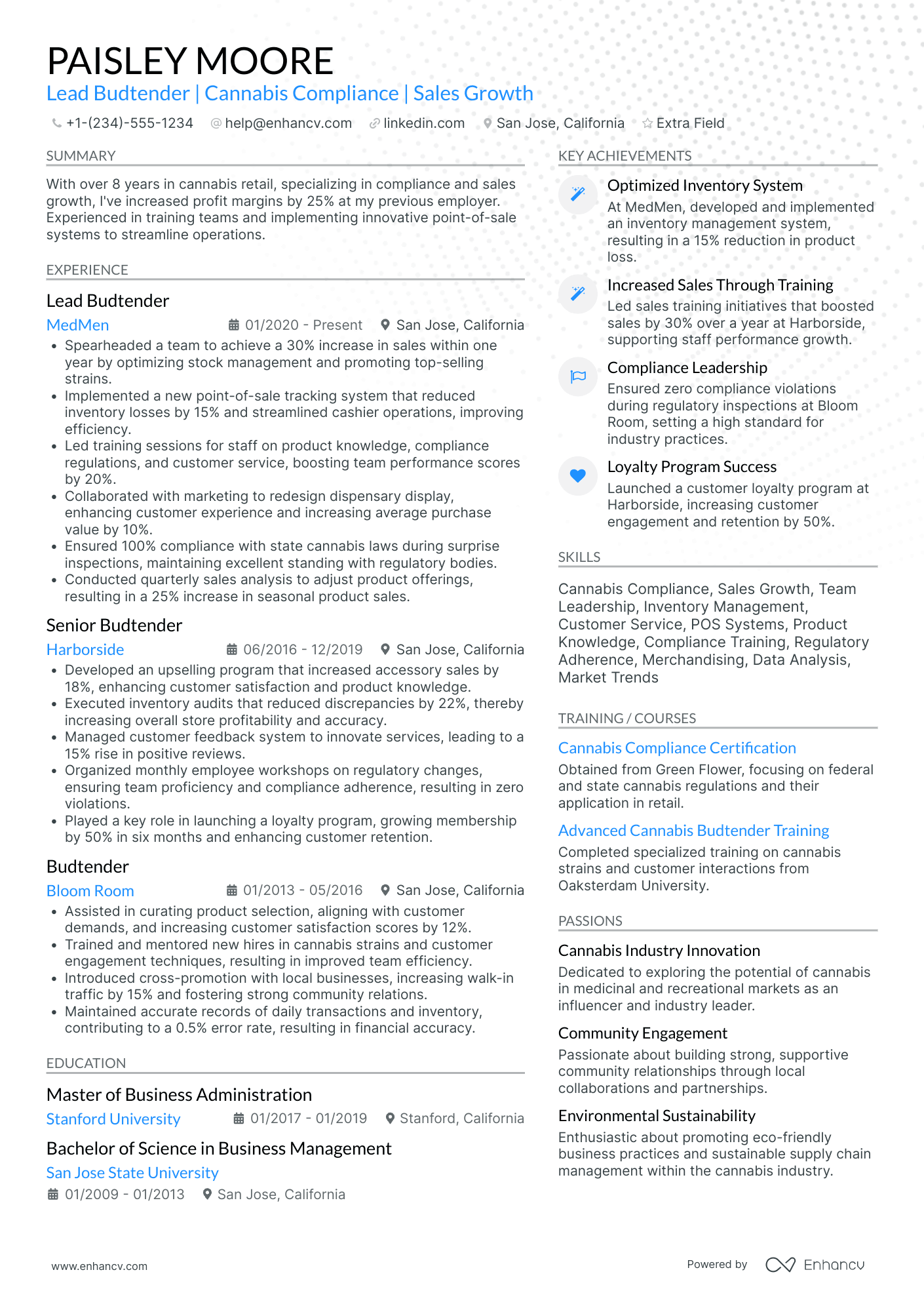 Lead Budtender Resume Example