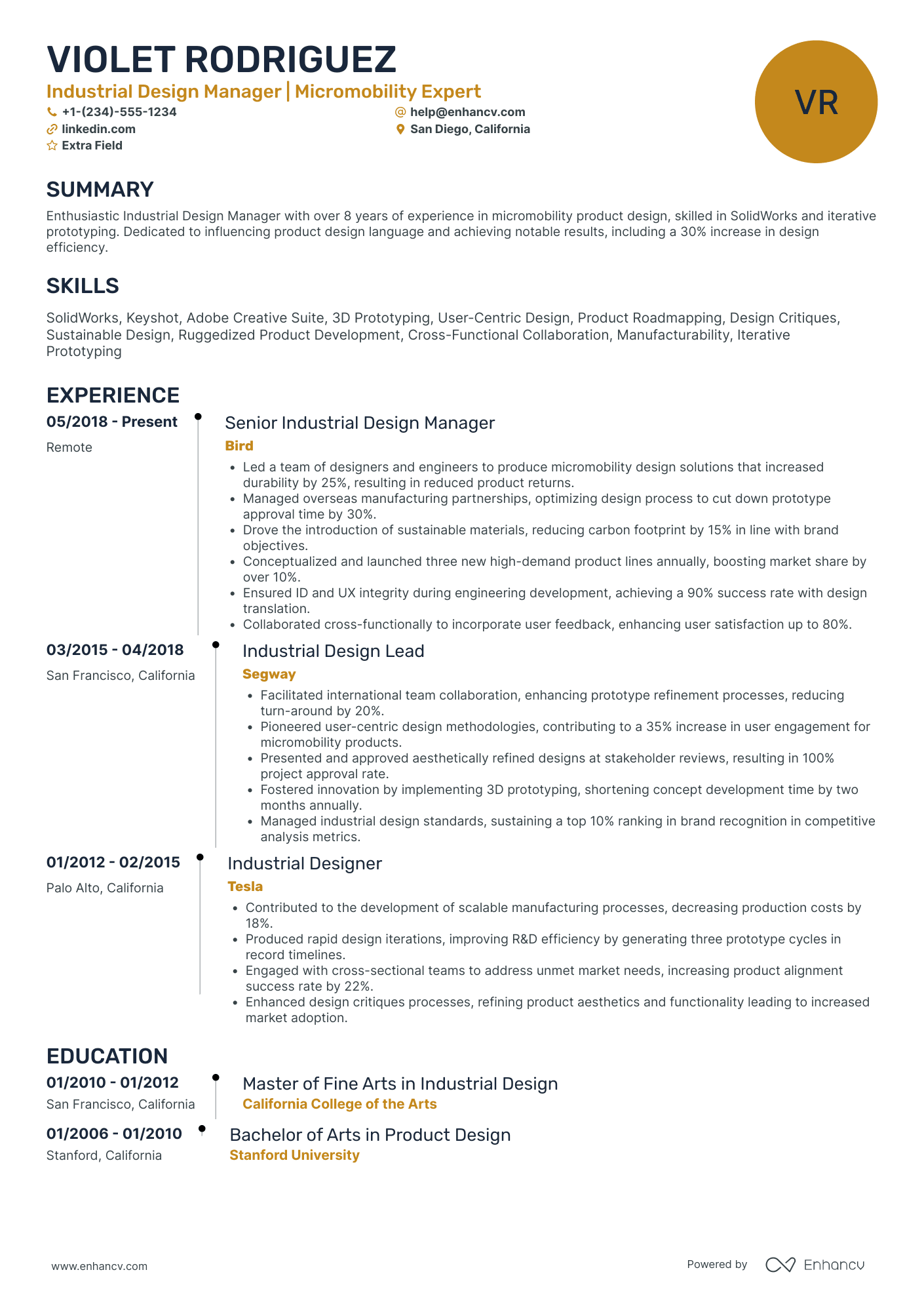 Industrial Design Team Leader Resume Example