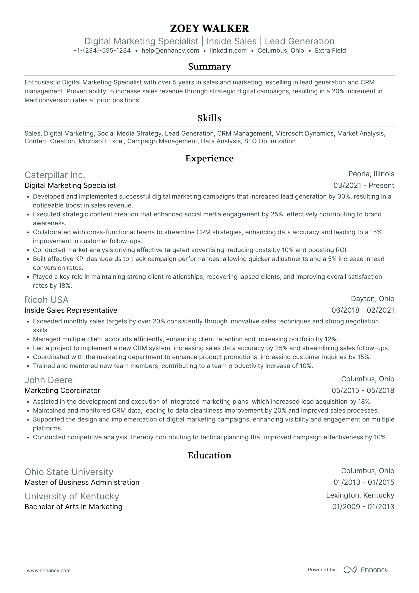 Digital Marketing Sales Representative Resume Example