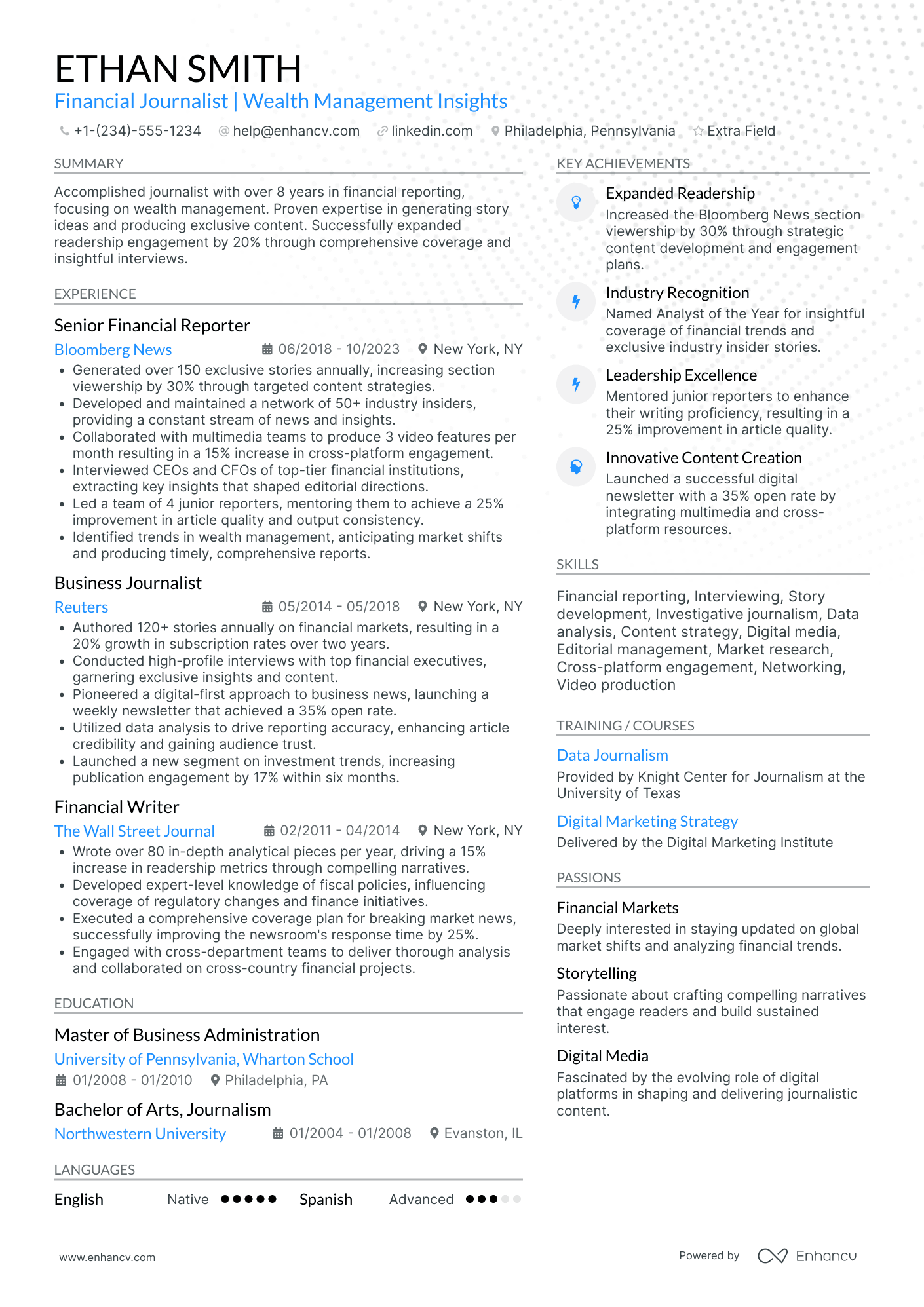 Independent Financial Advisor Resume Example