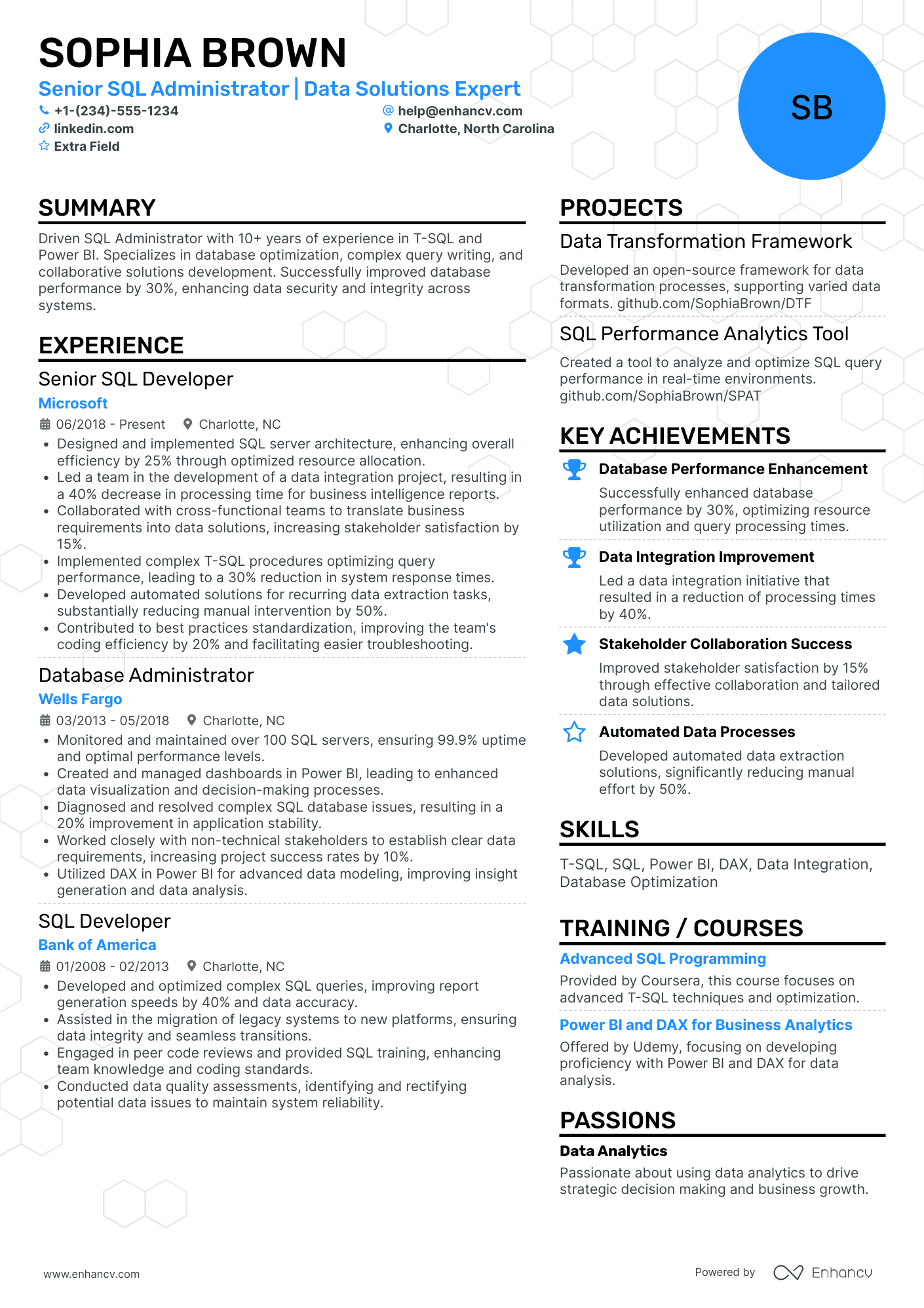 SQL Developer Administrator Resume Example