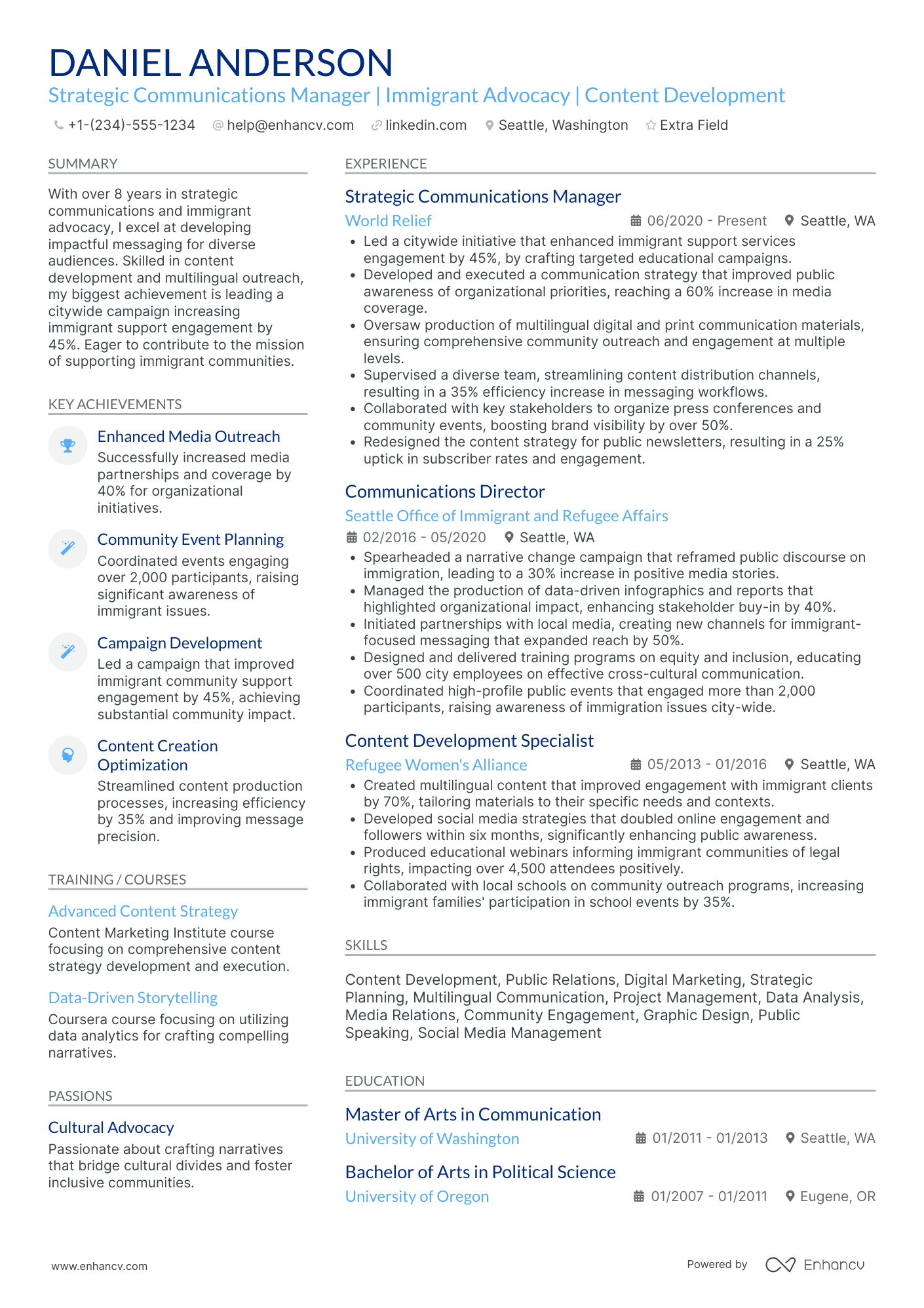 Strategic Communication Manager Resume Example