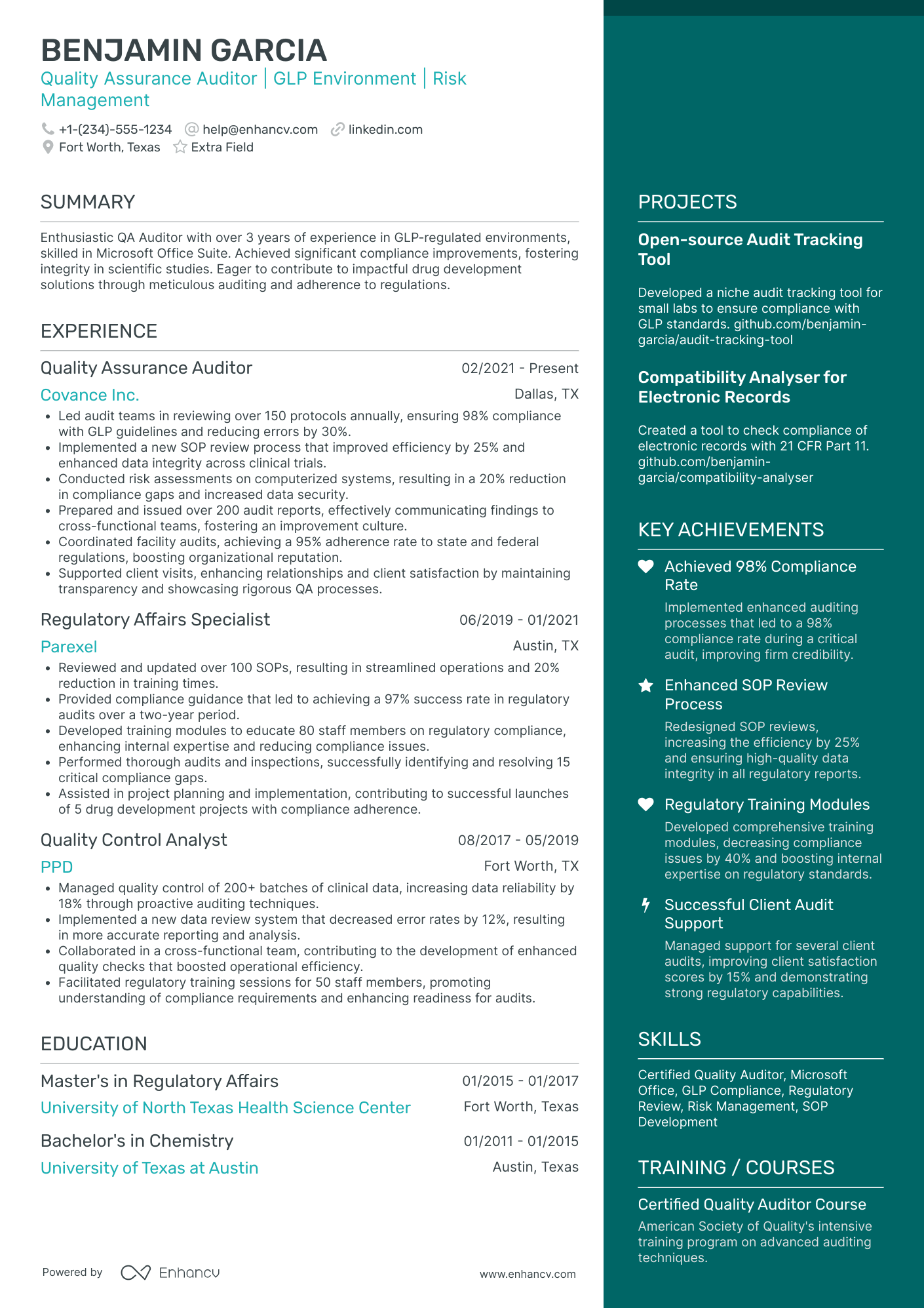 Quality Control Auditor Resume Example