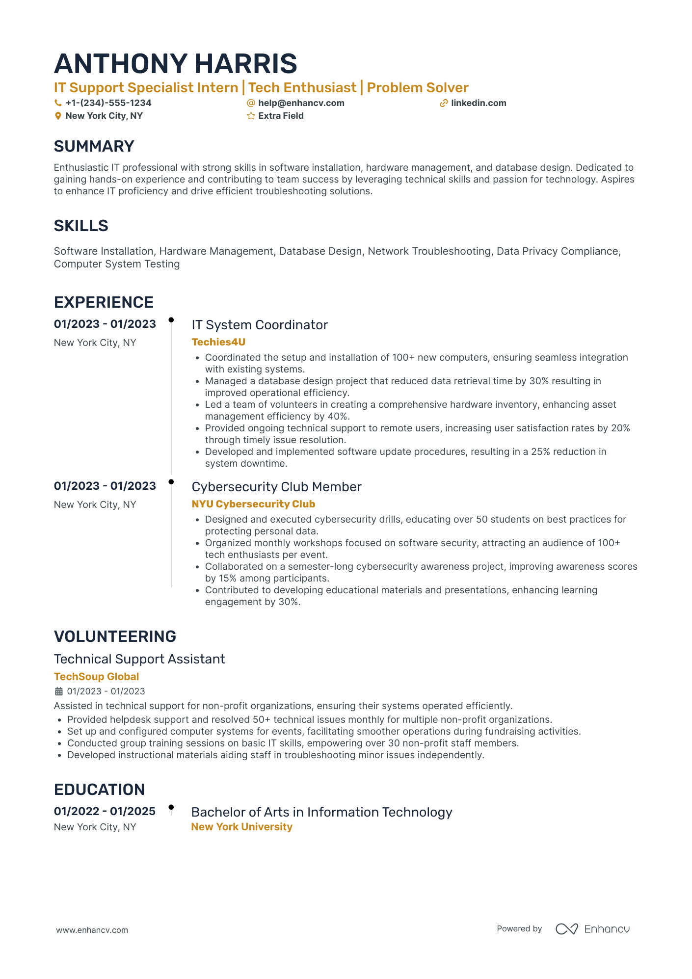 IT Support Intern Resume Example