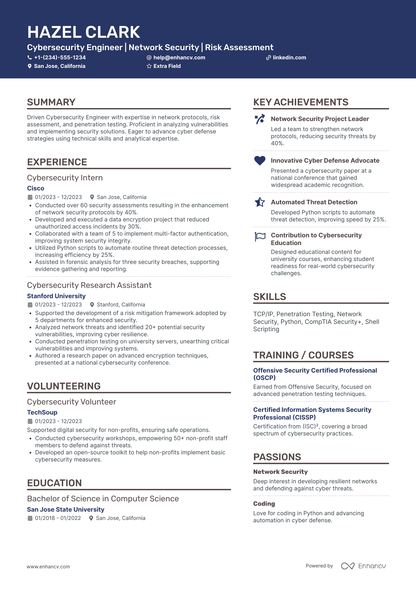 Ethical Hacker Intern Resume Example