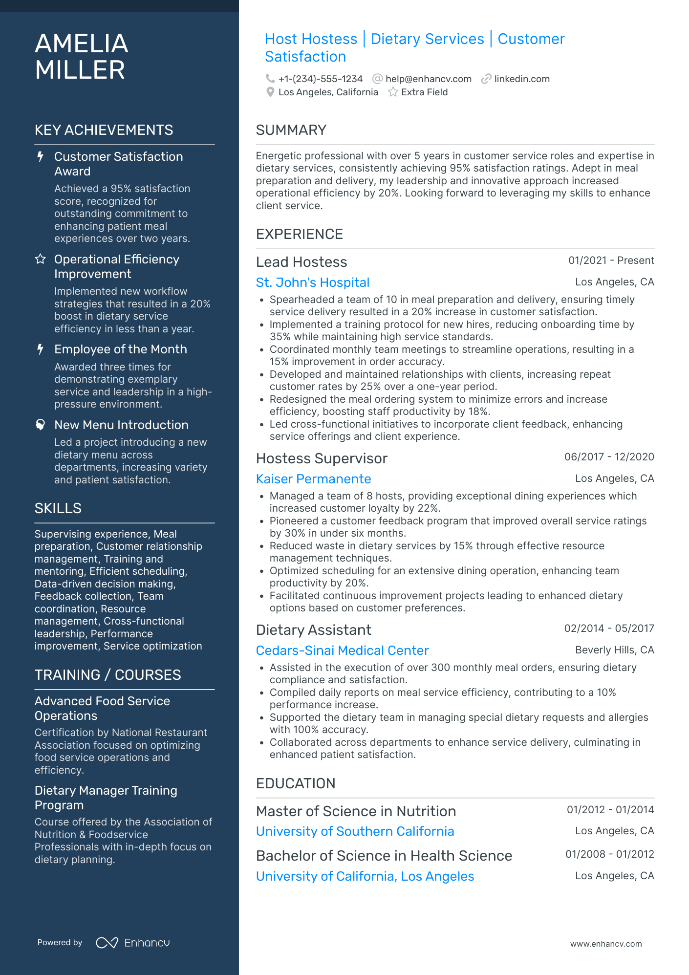 Hospital Hostess Resume Example